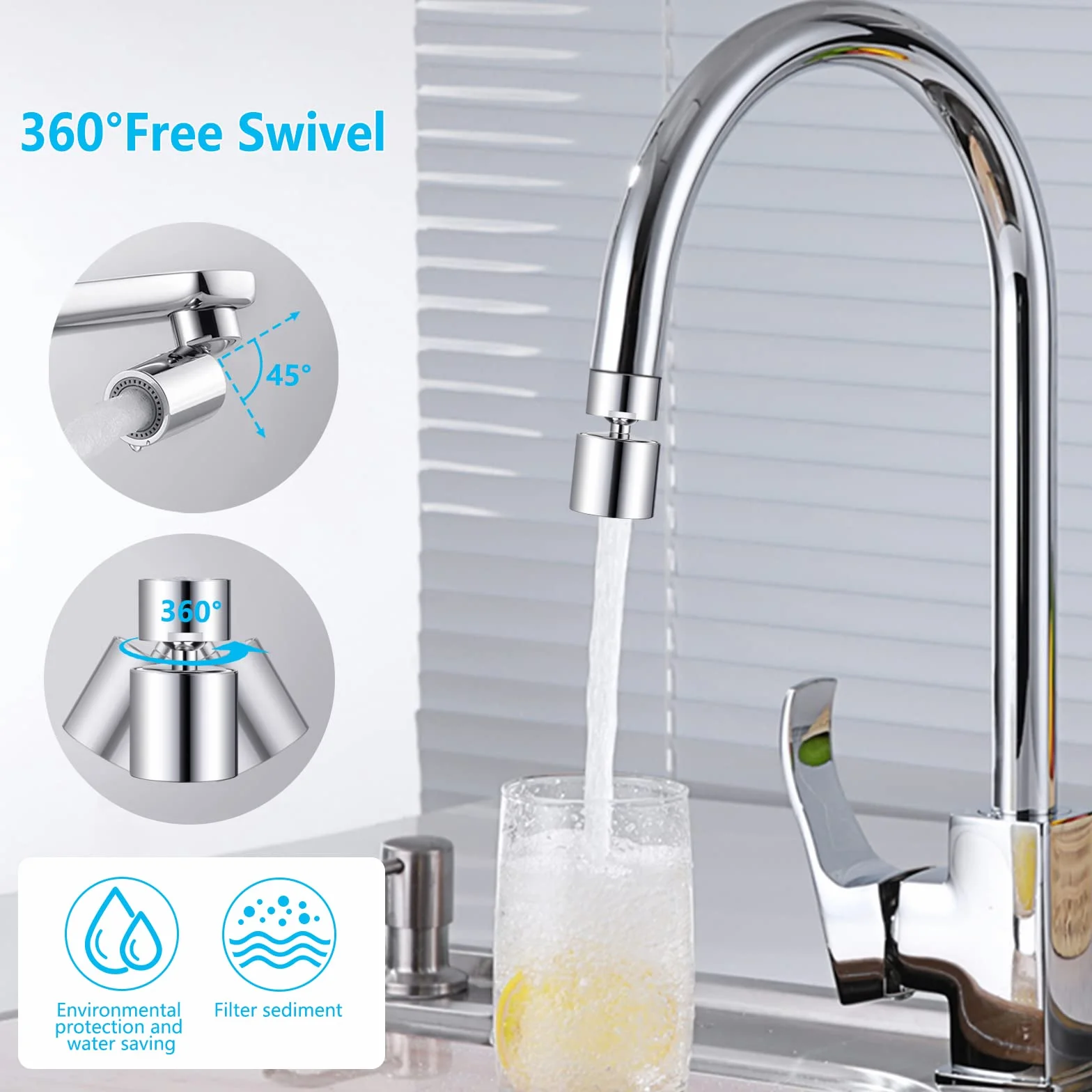 Aérateur de Robinet 360° Pivotant Mousseur 2 Modes Anti-éclaboussures pour Évier Cuisine Salle de Bain FM22