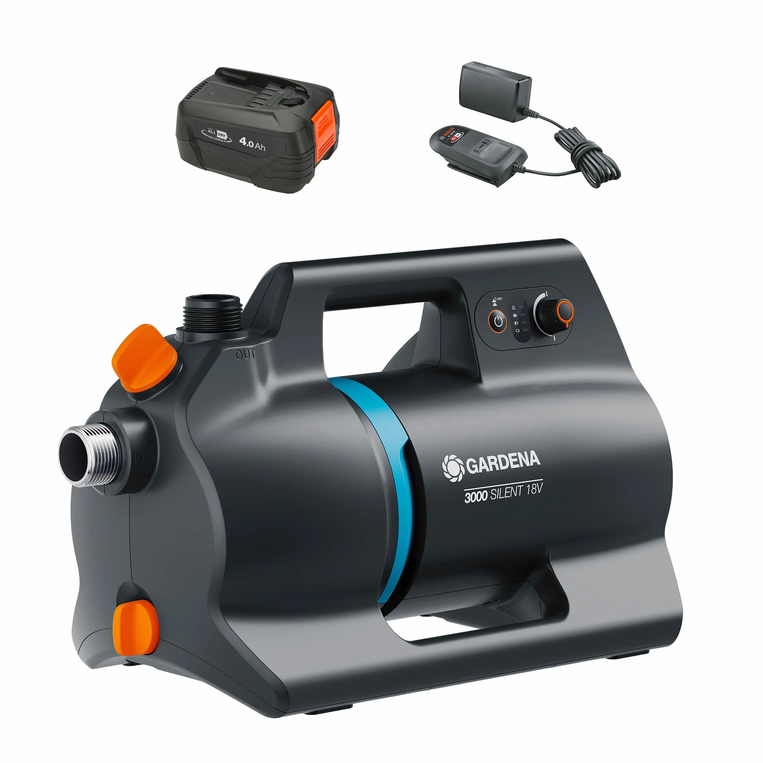 Gardena Pompe de jardin sur batterie 3000 Silent 18V P4A Kit prêt à l'emploi