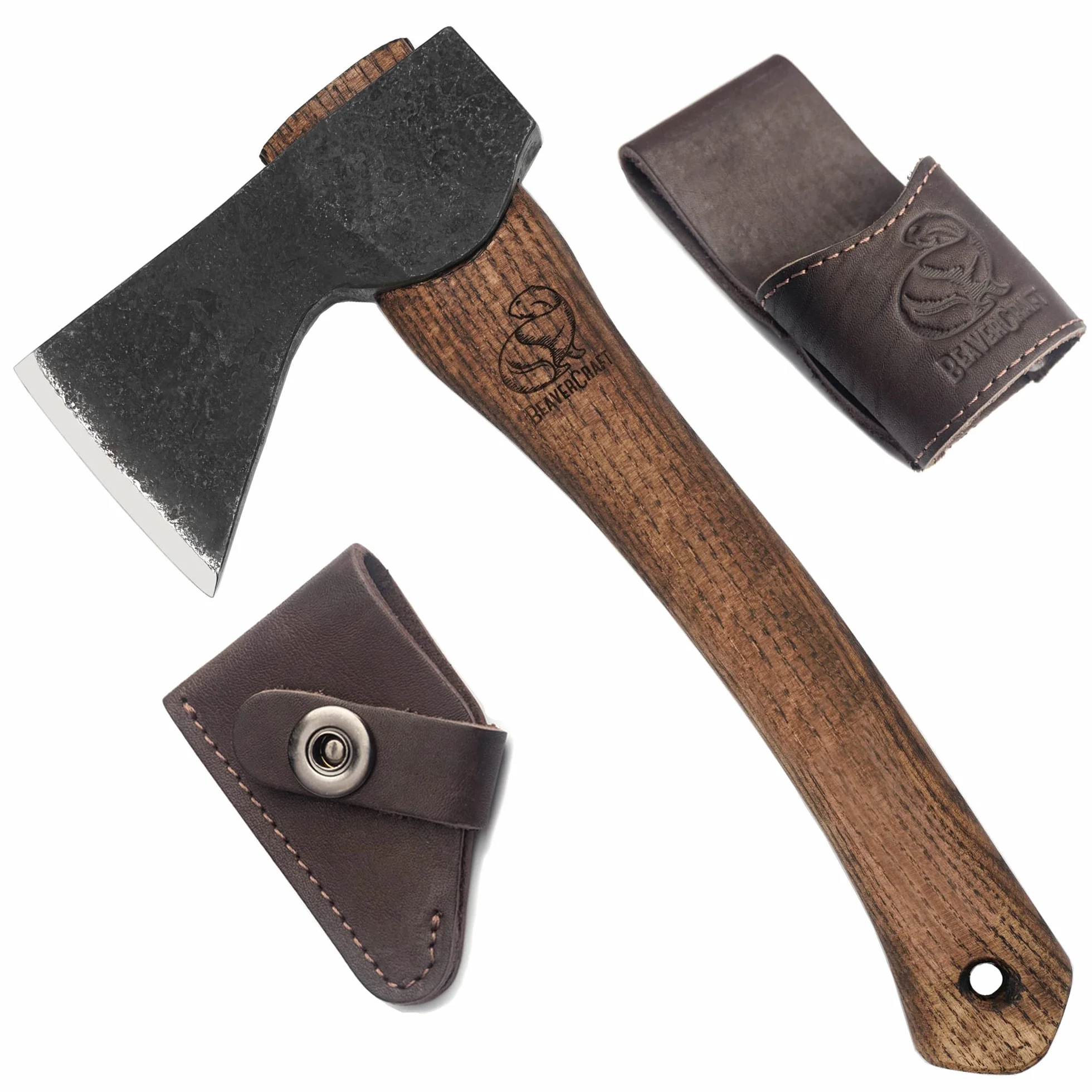 BeaverCraft Hache AX1 avec Étui – Hache Forgée Bushcraft pour Camping et Jardinage, Petite Hache pour Couper et Fendre, Outil Sculpture