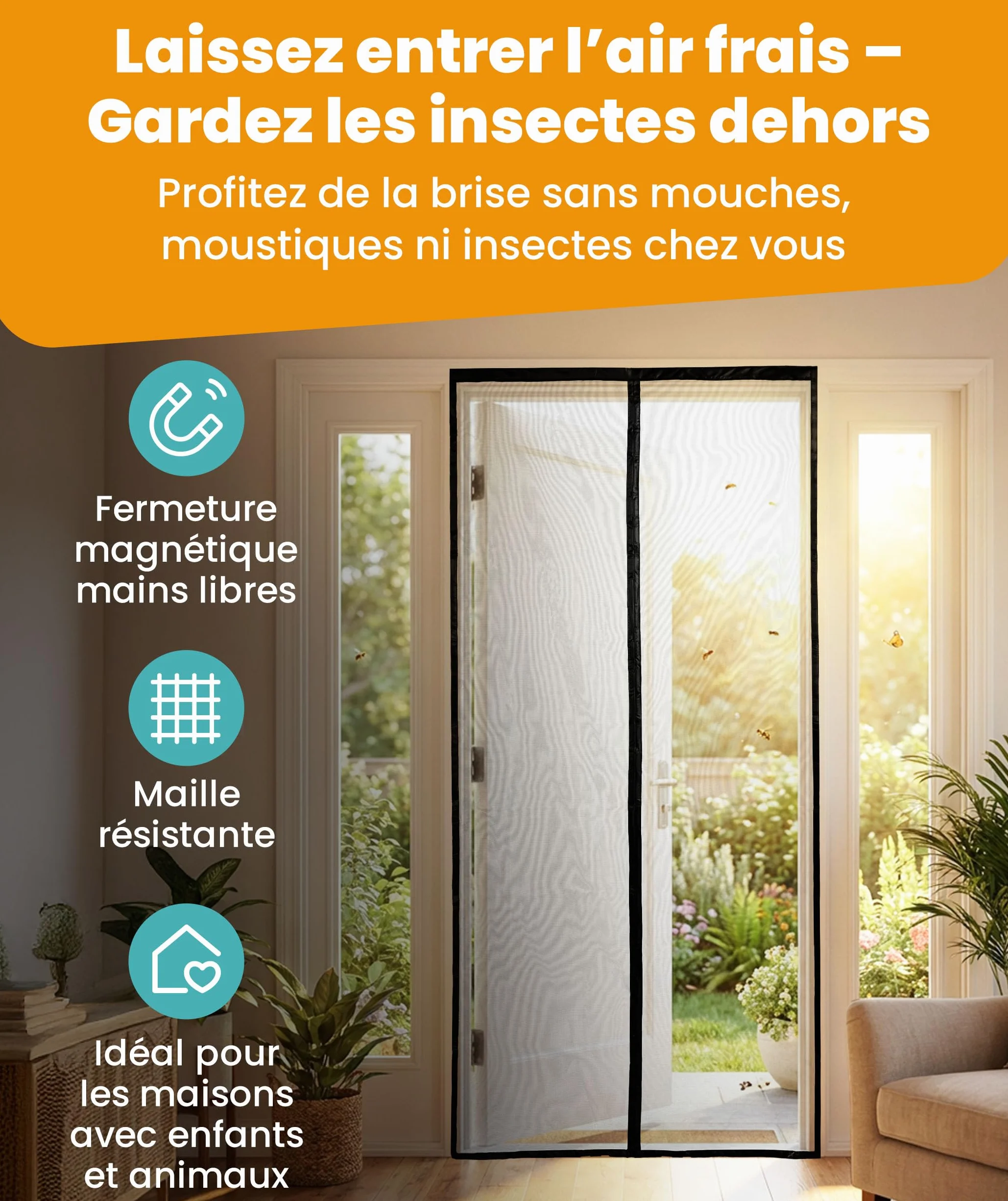 Moustiquaire Fenetre Magnétique 120x220cm Anti-Insectes Mosquito Net