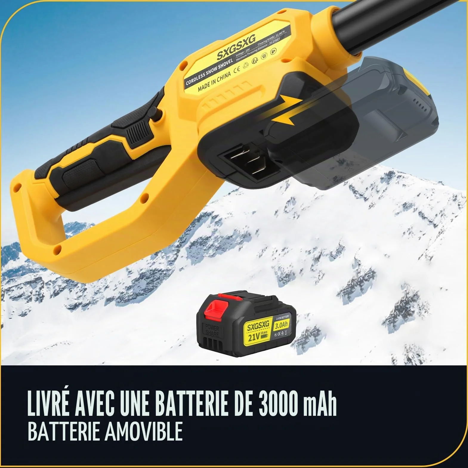 Souffleuse À Neige sans Fil 20V 28 cm 2400 TR/Min 3000 mAh