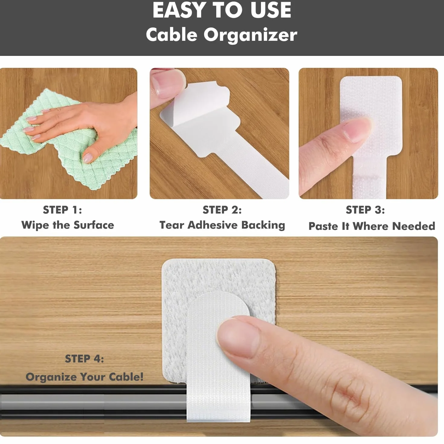 Cable Management 40 pièces organiseur câbles sous le bureau nylon réutilisable autocollant