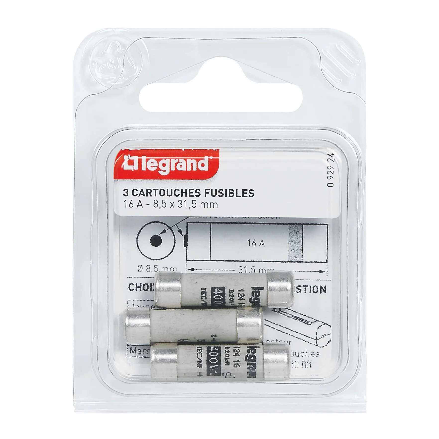 Legrand Cartouche fusible 8,5x31,5mm 16A avec témoin