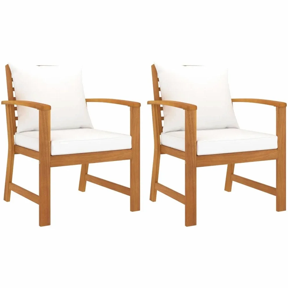 vidaXL 2X Bois d'Acacia Massif Chaises de Jardin avec Coussin Fauteuils de Patio Chaises de Terrasse Fauteuils de Balcon Extérieur Crème