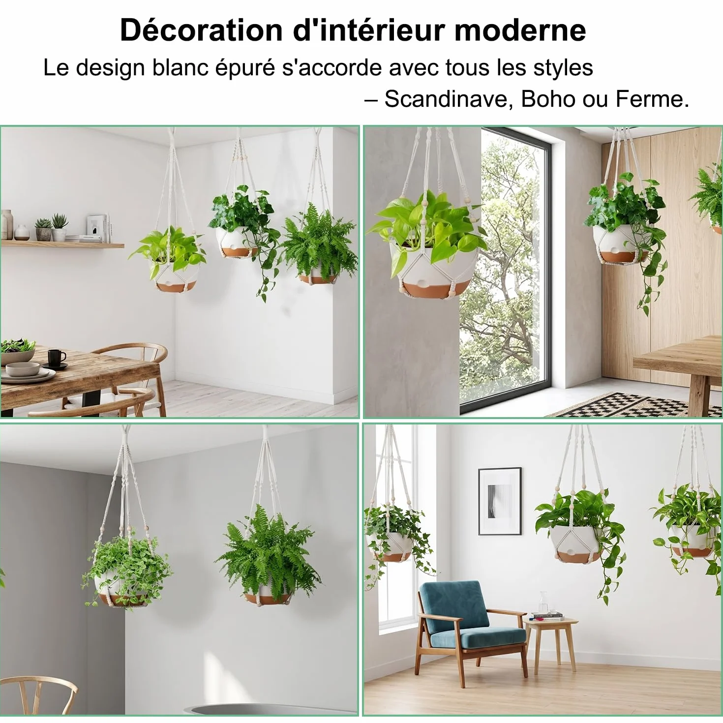 FUSHITON Lot de 3 Suspensions pour Plantes Intérieur & Extérieur, Pots Auto-arrosants 24+24+20,5 cm Blanc