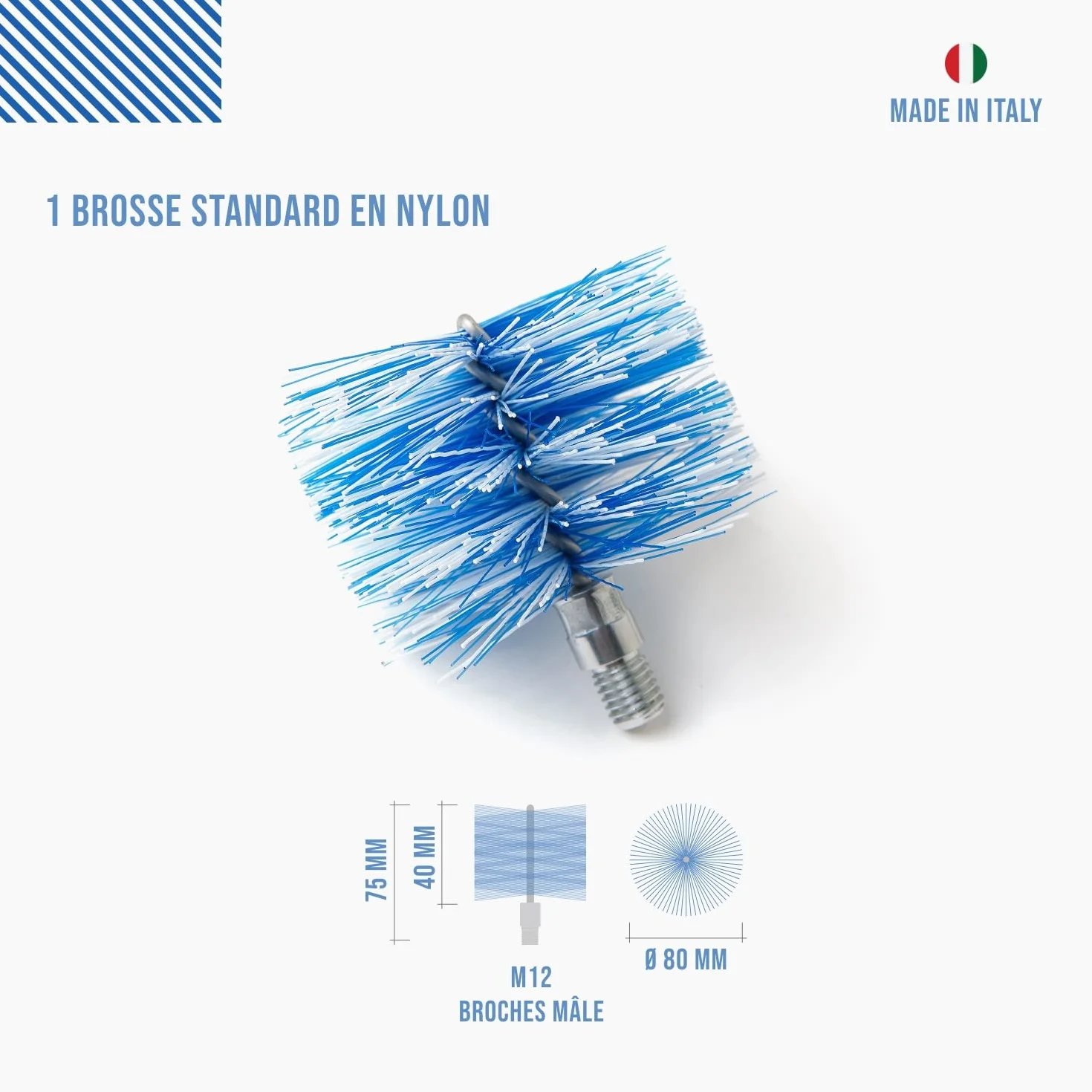 Kit de ramonage poêle à granulés BARETTO Ø 80 mm 3 m Hérisson Nylon Raccord M12