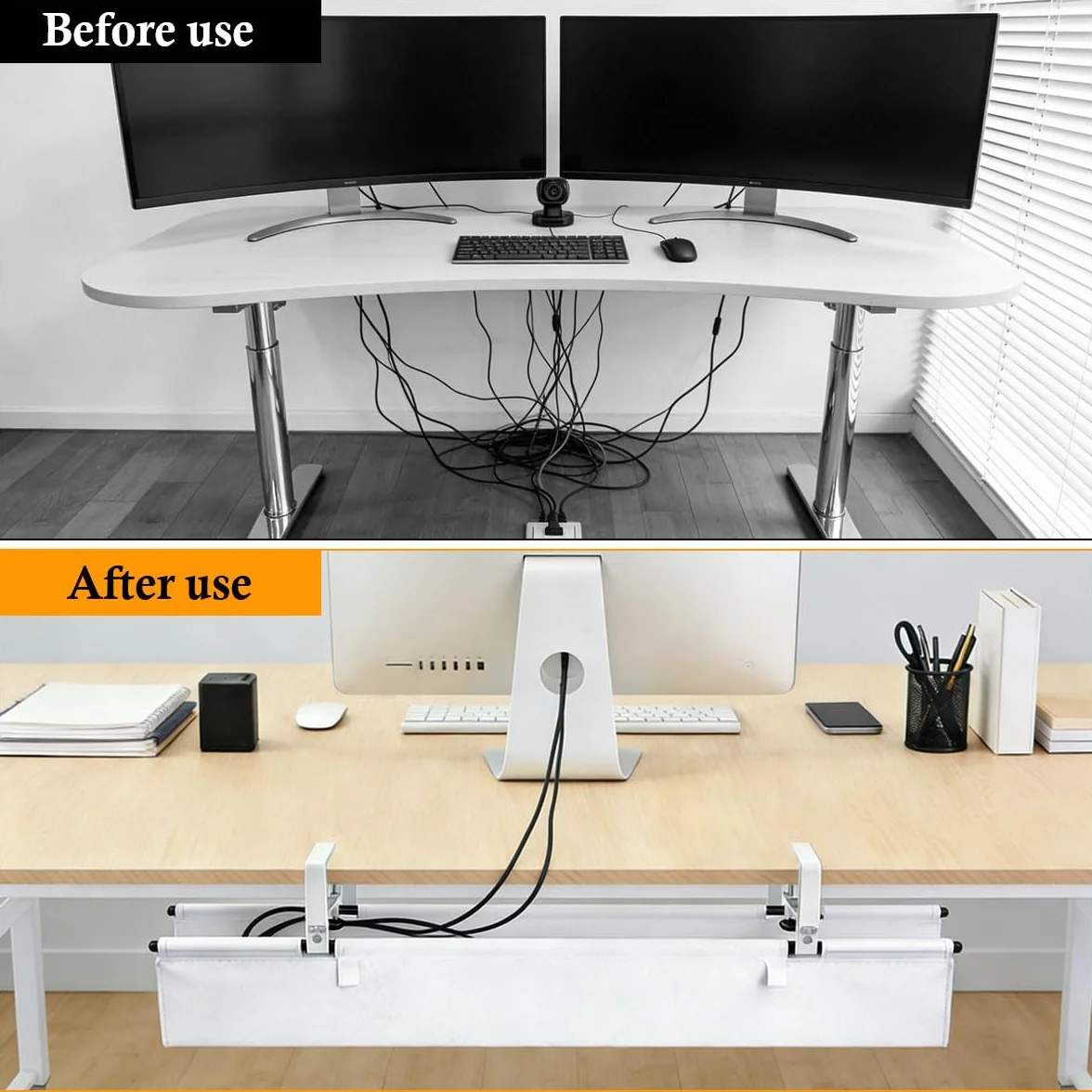 Cable Management Bureau 90CM Blanc Range Cable Bureau Chemin de Cable sans Perçage pour Bureau Maison