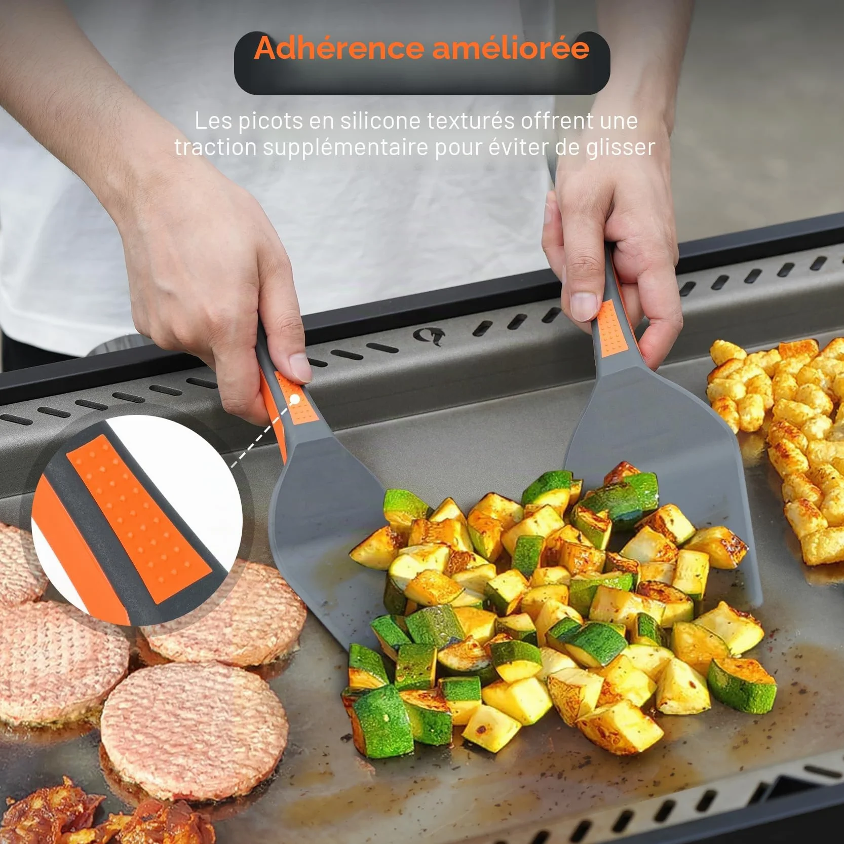 Onlyfire Kit Ustensiles Plancha Barbecue Anti Rayure Spatule Bord Relevé Pince