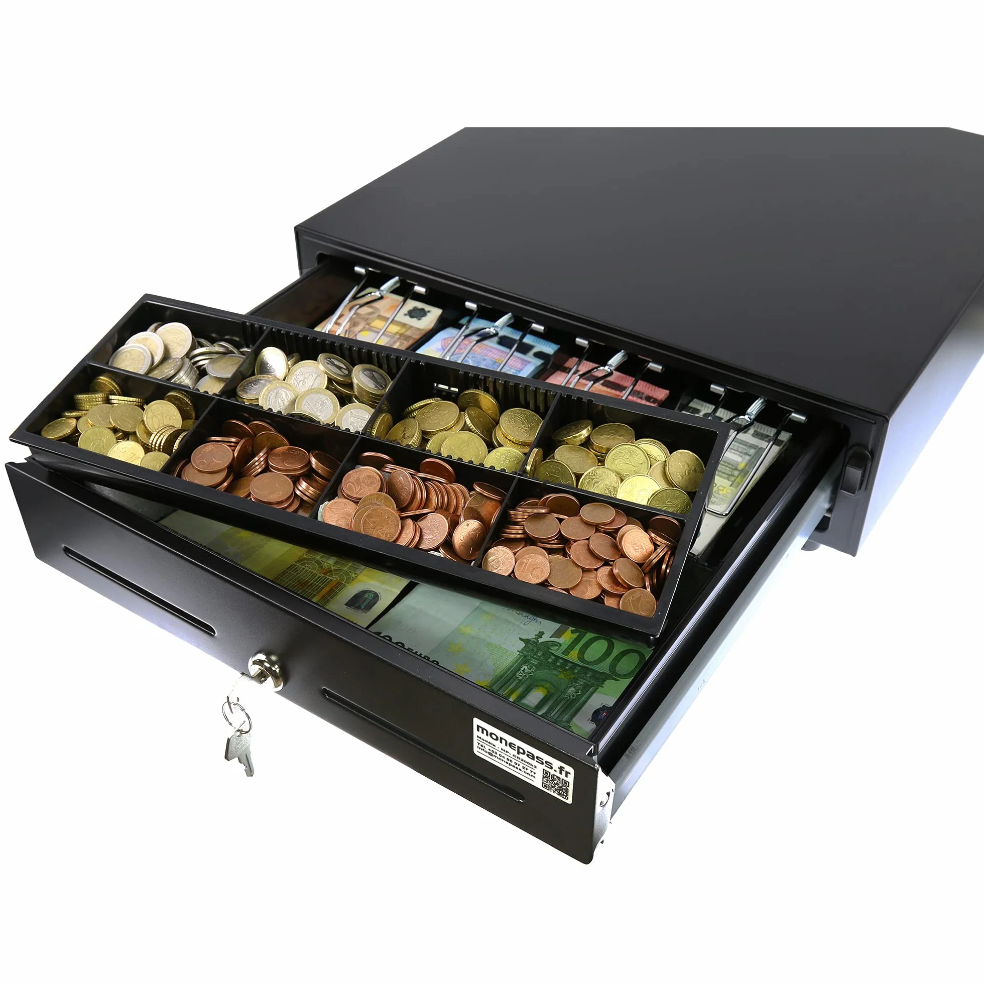 Monepass CD200b2-4B/8C Tiroir-caisse 41 cm à ouverture manuelle avec Insert amovible