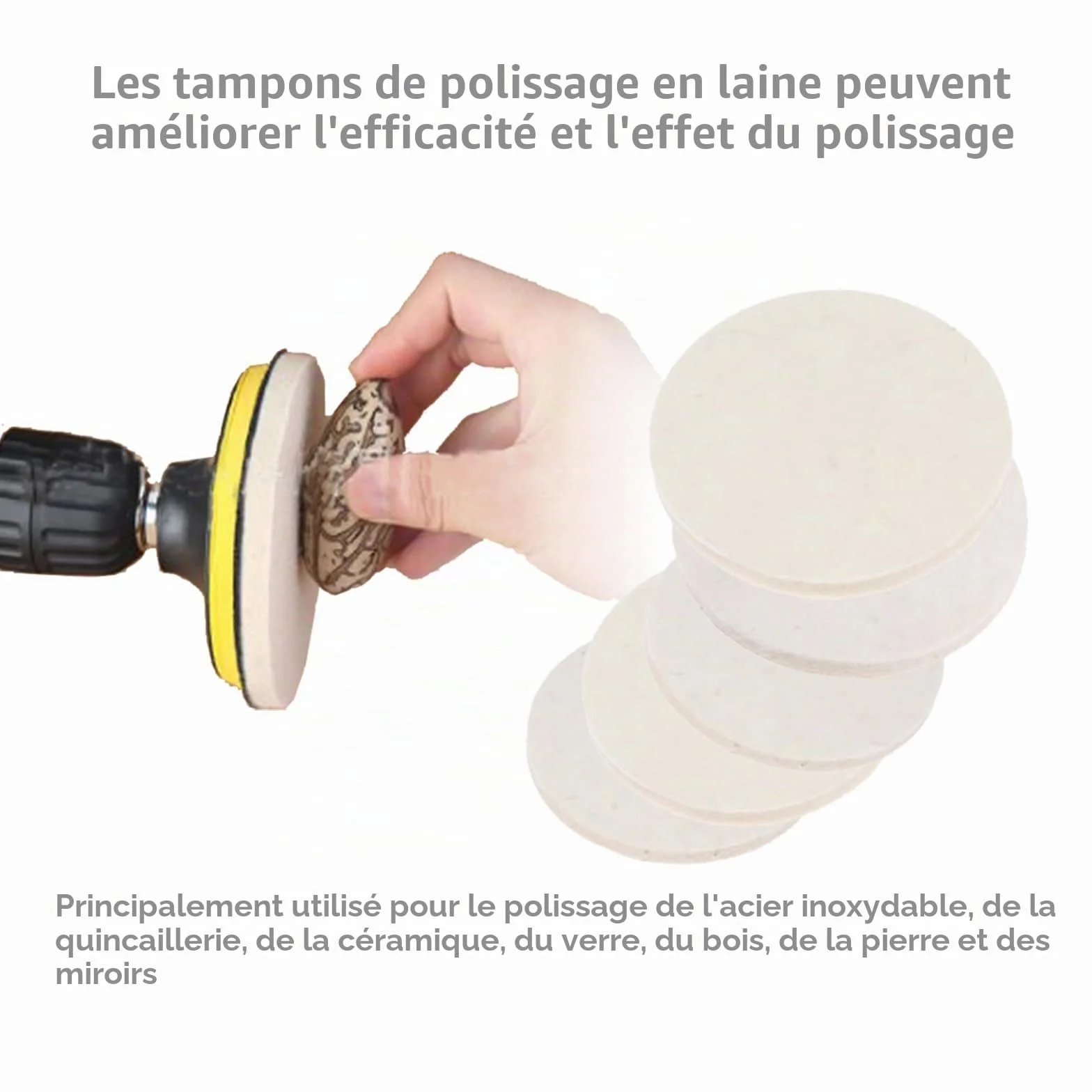 Lot de 5 tampons de polissage 125 mm x 8 mm en laine pour polir verre, plastique, métal, marbre