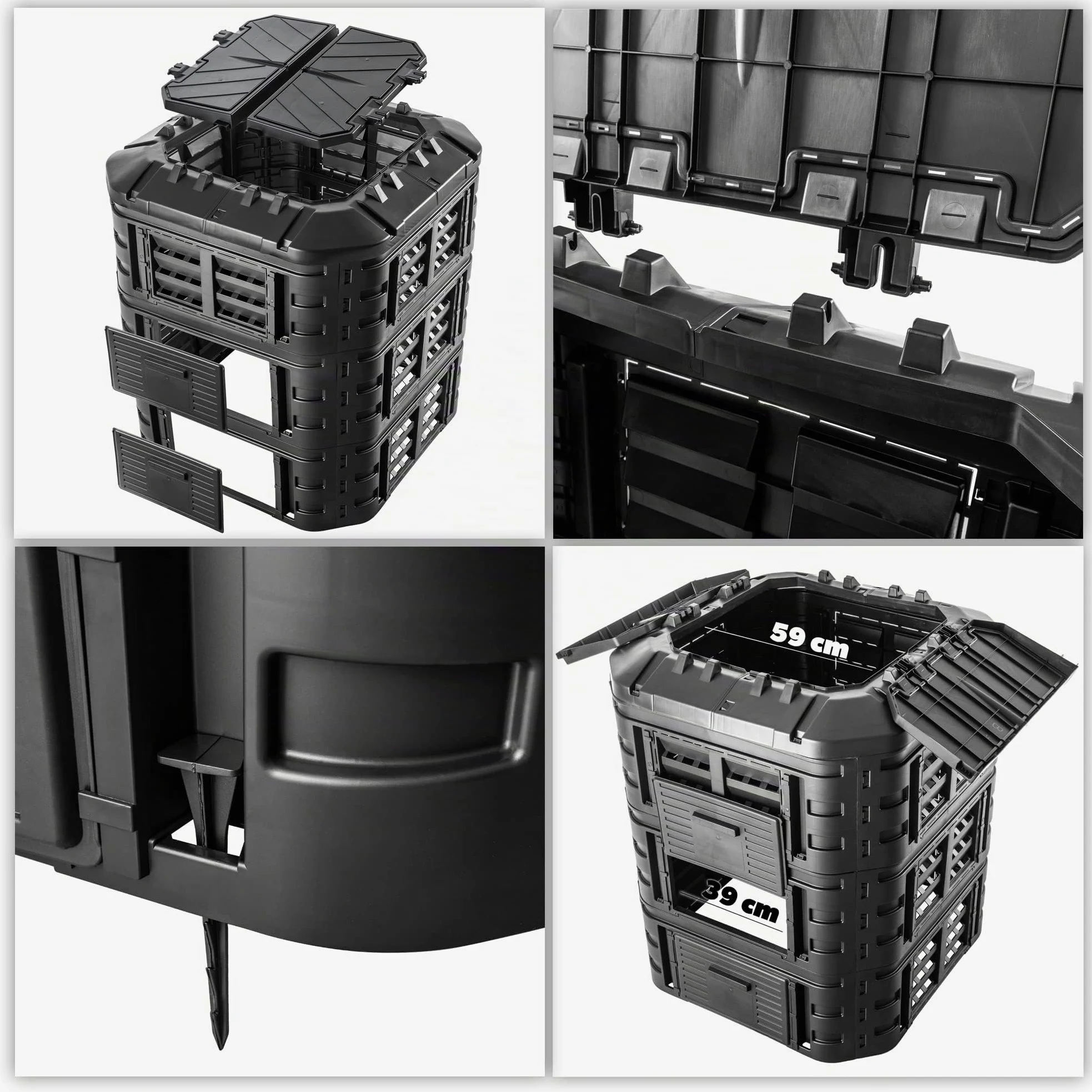 KADAX Composteur de Jardin 860L, Grand Bac à Compost pour Une Gestion Écologique et Efficace des Déchets Organiques en Espace Extérieur (Noir)