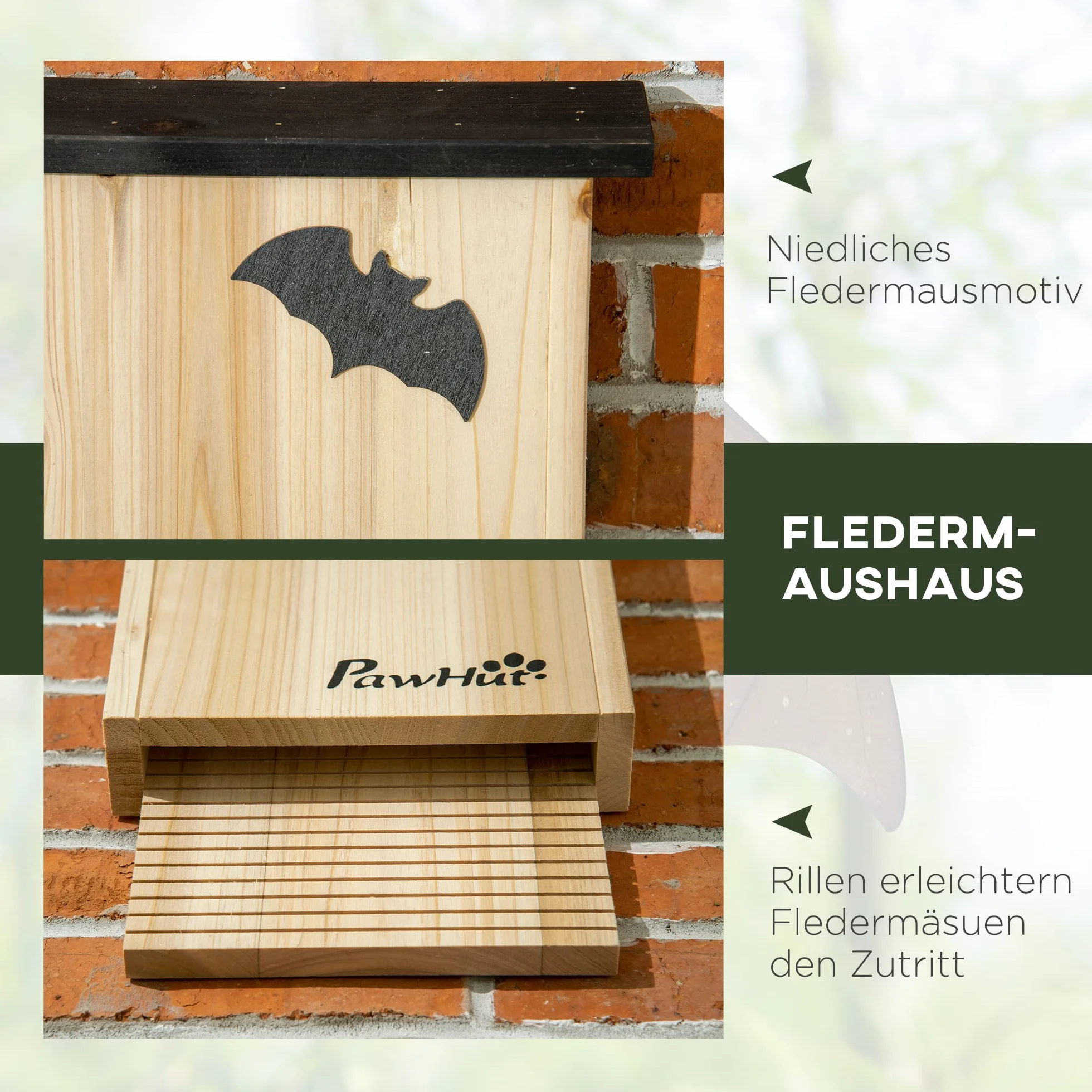 PawHut Nichoirs pour chauve-souris Bois de sapin 25 x 6 x 37,5 cm Naturel