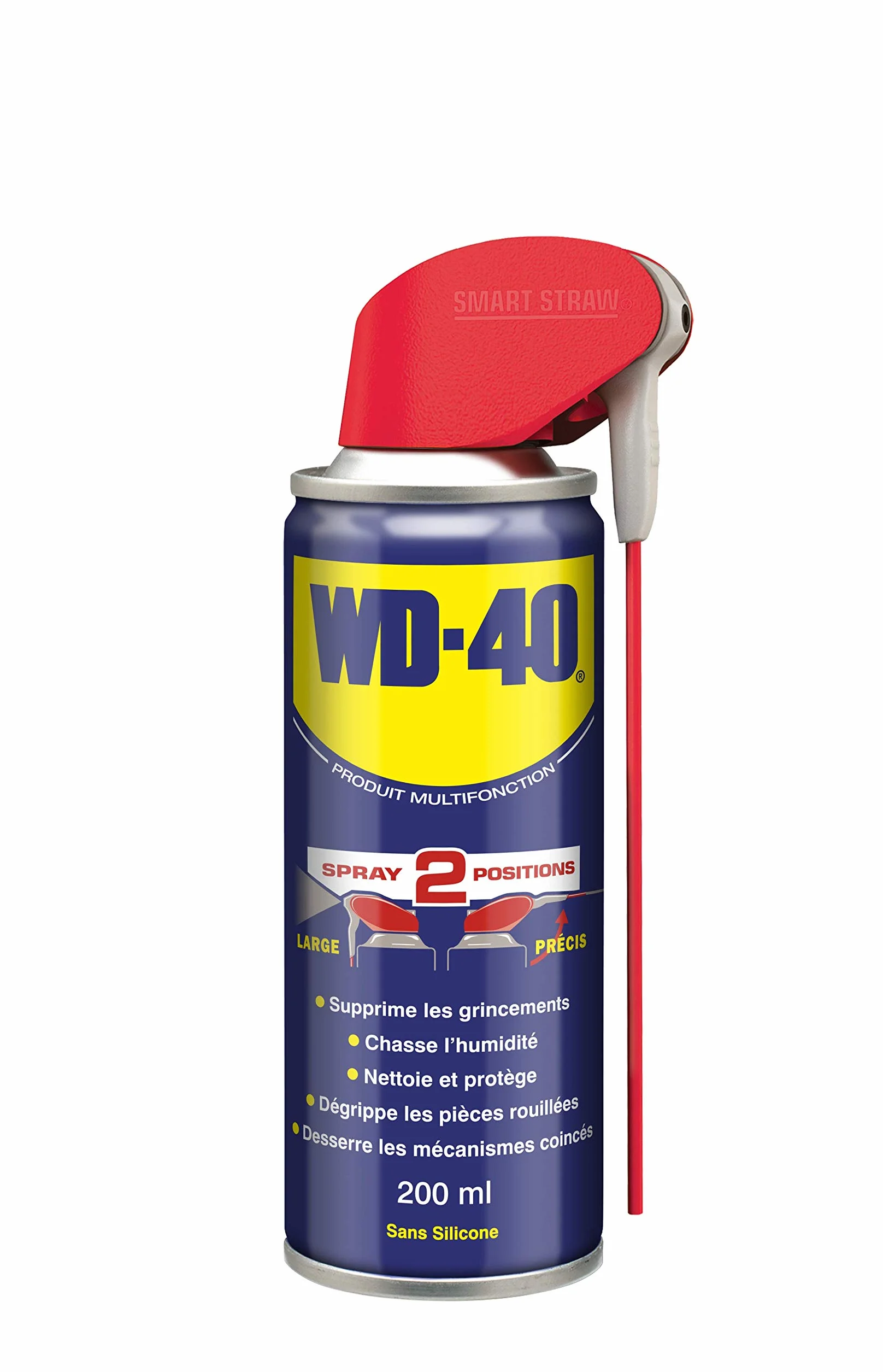 WD-40 Spray Multifonction Double Position 200 ML, sans silicone, non conducteur