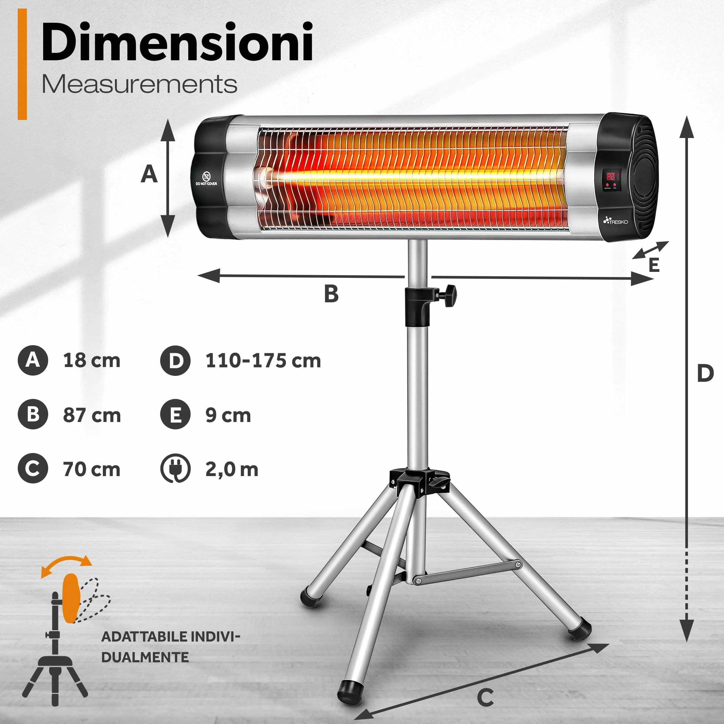 TRESKO Chauffage extérieur Infrarouge 2500W Radiateur Rayonnant Électrique Terrasse