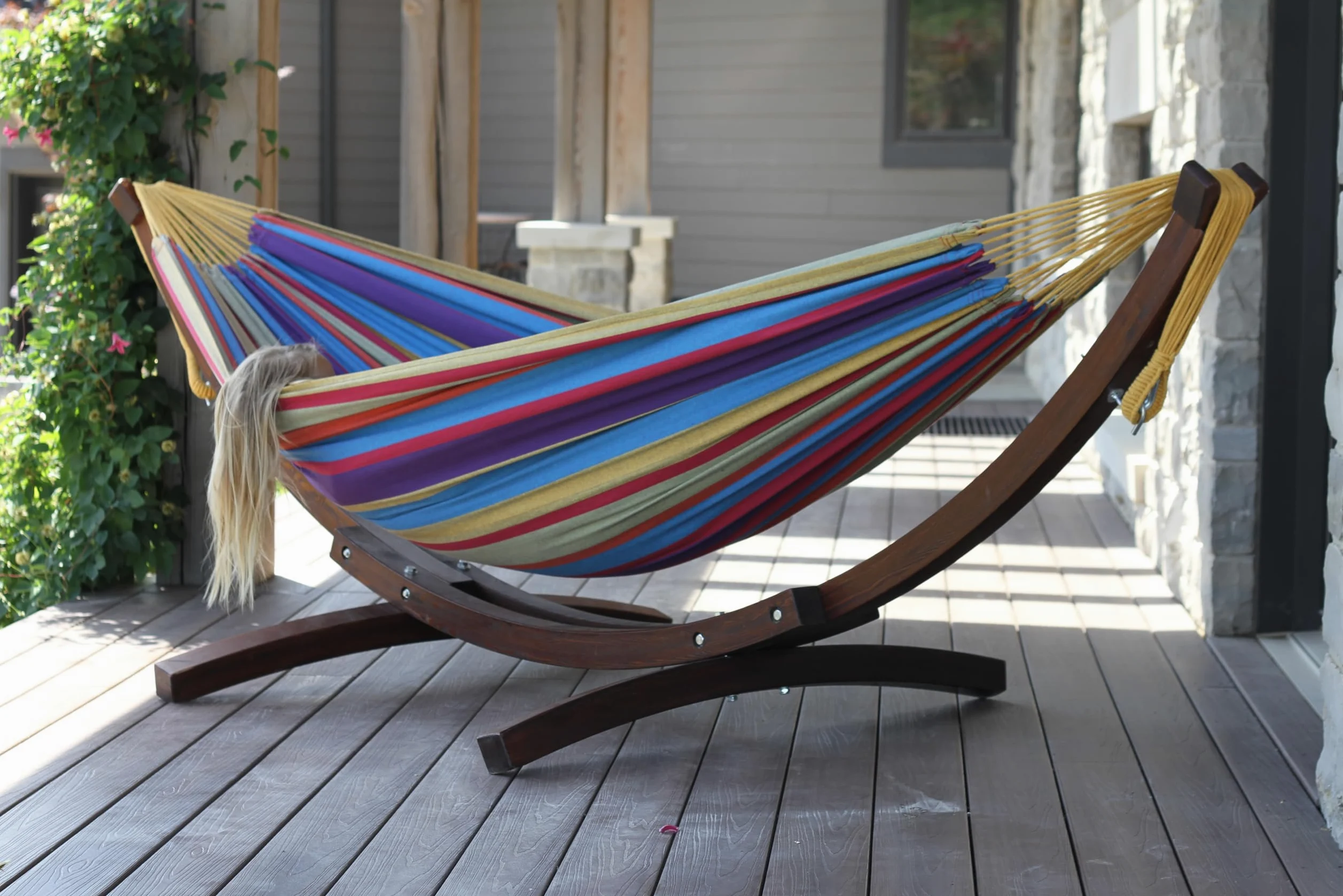 Vivere C8SPCT-20 Double hamac Coton avec Solide Support en pin - Tropical