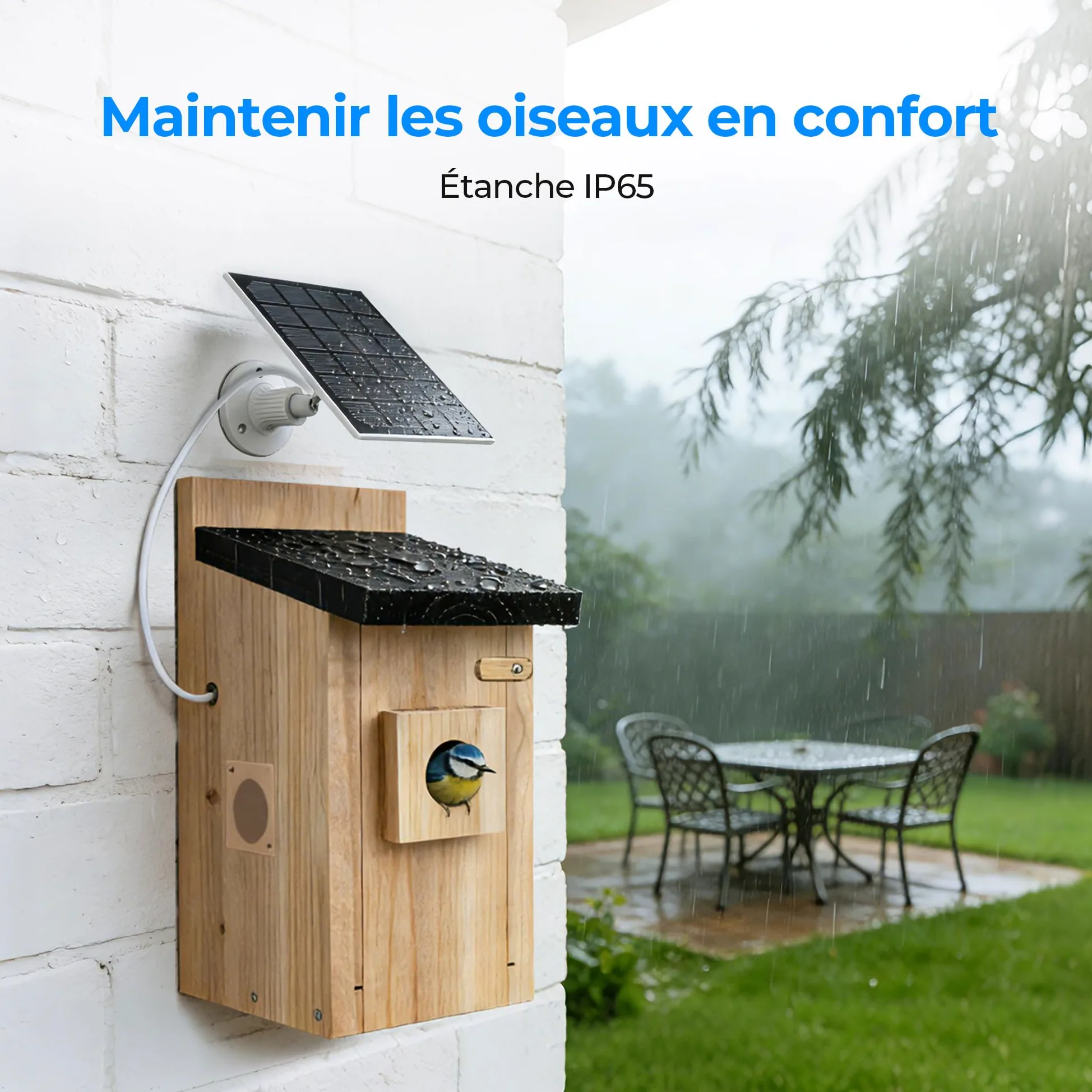 Nichoir à Oiseaux Extérieur avec Caméra 4MP - Maison pour Oiseaux avec Caméra Solaire, Observation en Direct de la Nidification, Étanche IP65, WiFi 2.4G, Kit de Montage DIY