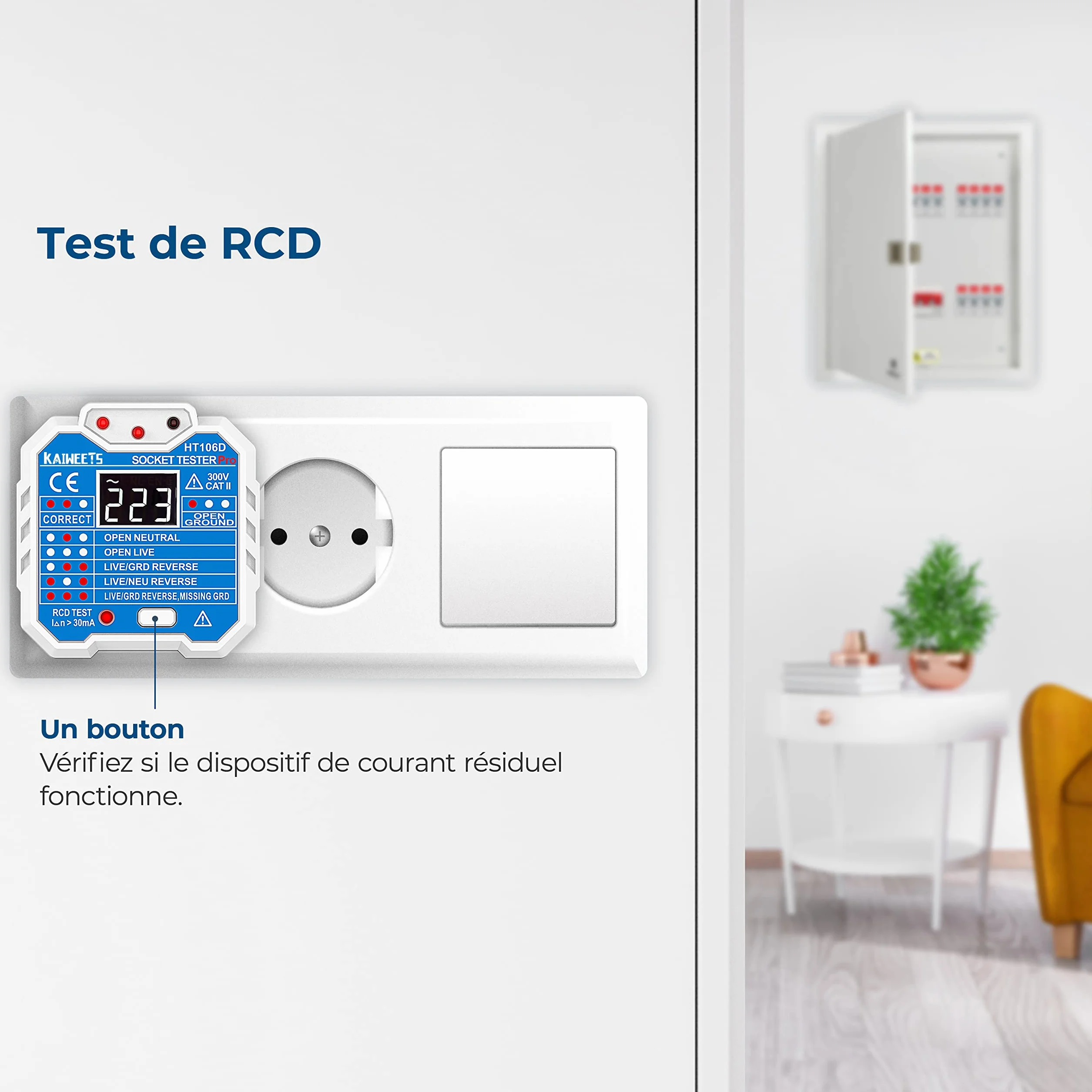KAIWEETS Testeur de Prise, Testeur de Circuit Electrique, 48-250V CAT II 300V