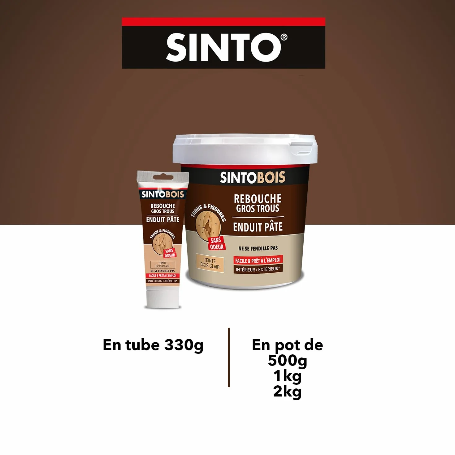 SINTO Rebouche bois gros trous et fissures 500g Intérieur Extérieur