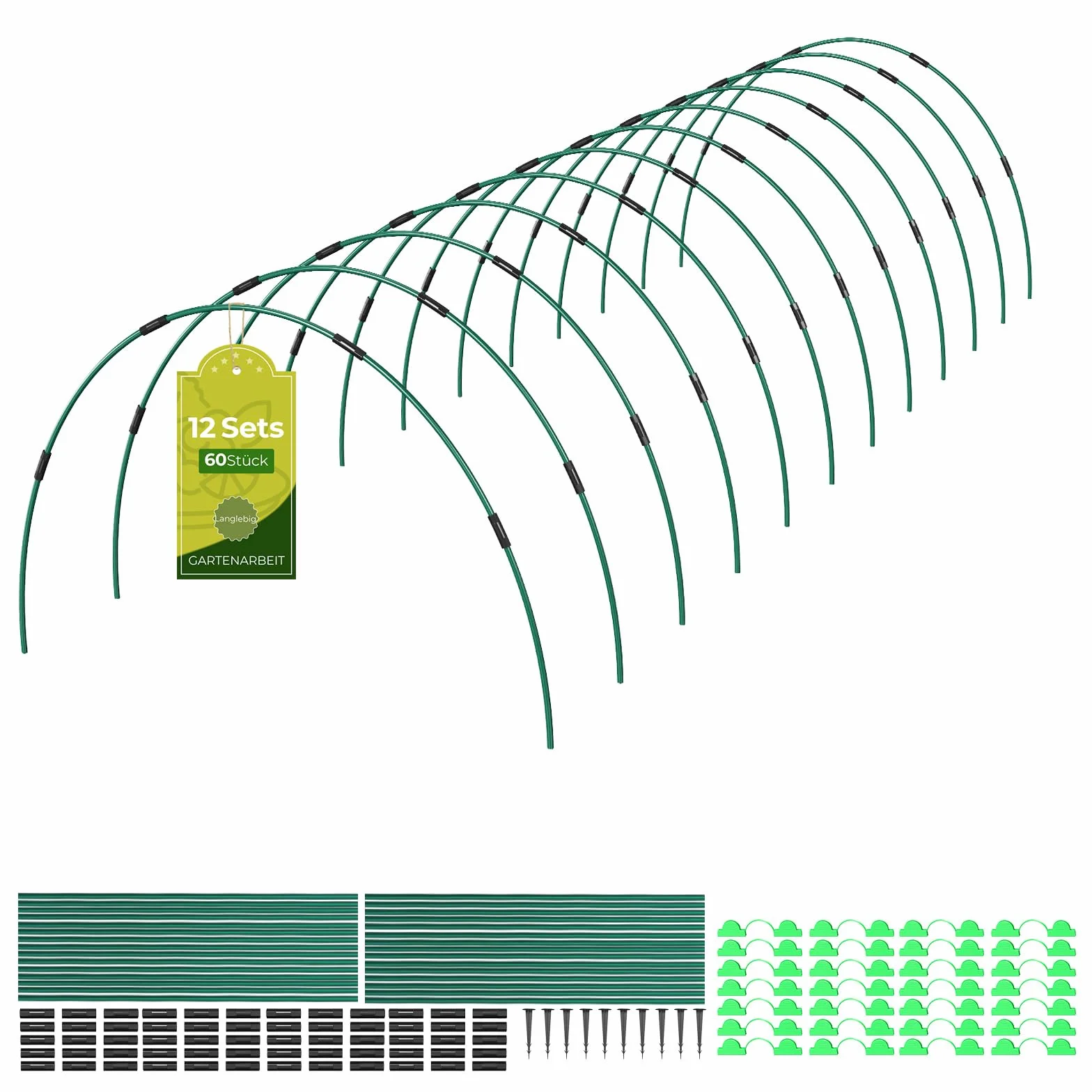 60 Pièces Arceau Tunnel de Forçage, Arceaux pour Serre de Jardin, Kit de Tunnel de Culture pour Potager et Carré Potager, Support de Plante DIY pour Film de Croissance, Filet de Protection et Cloche