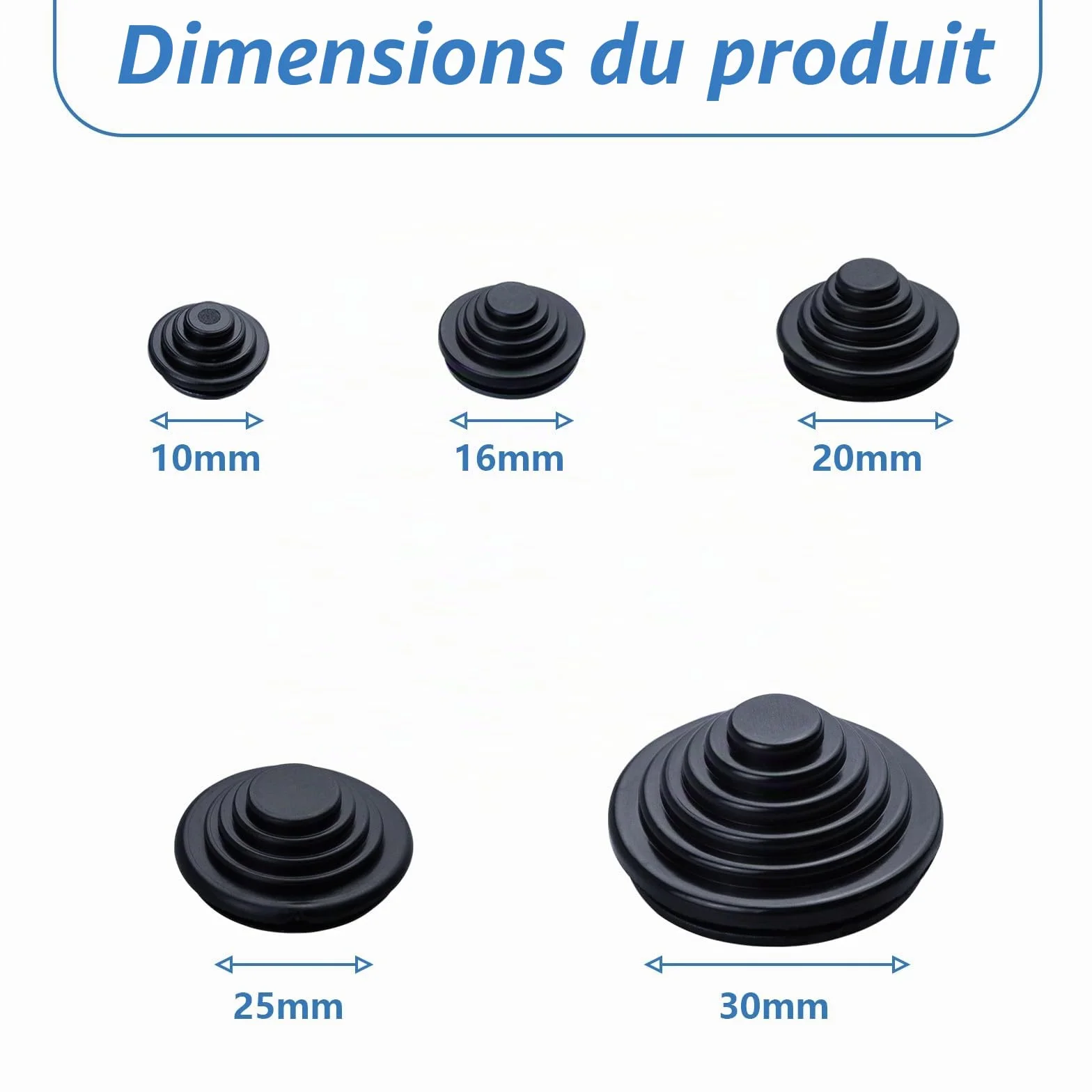 Lot de 50 œillets Passe-câbles en Caoutchouc étanches Noir 10/30 mm pour Protection de Câbles