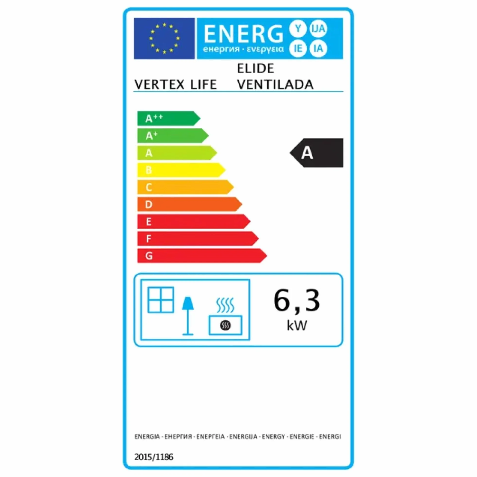 EIDER BIOMASA Poêle à bois ELIDE VENTILÉ VISION FEU 7,79 kW 102 x 49 x 56 cm Fonte
