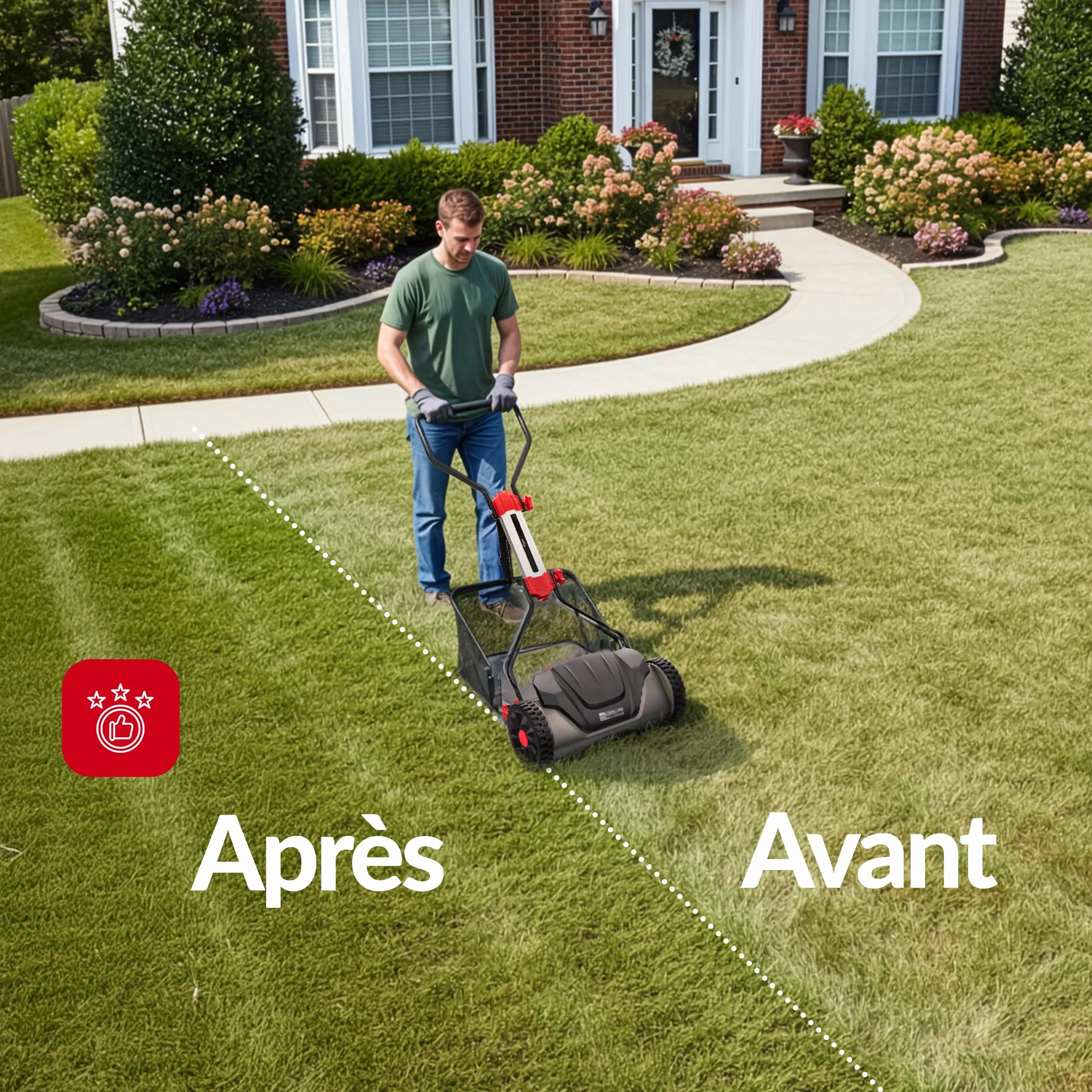 LEHMANN Tondeuse Hélicoïdale 40 cm avec bac 30 L – Tondeuse Manuelle Mécanique 5 Lames, Hauteur de Coupe réglable 15-42 mm