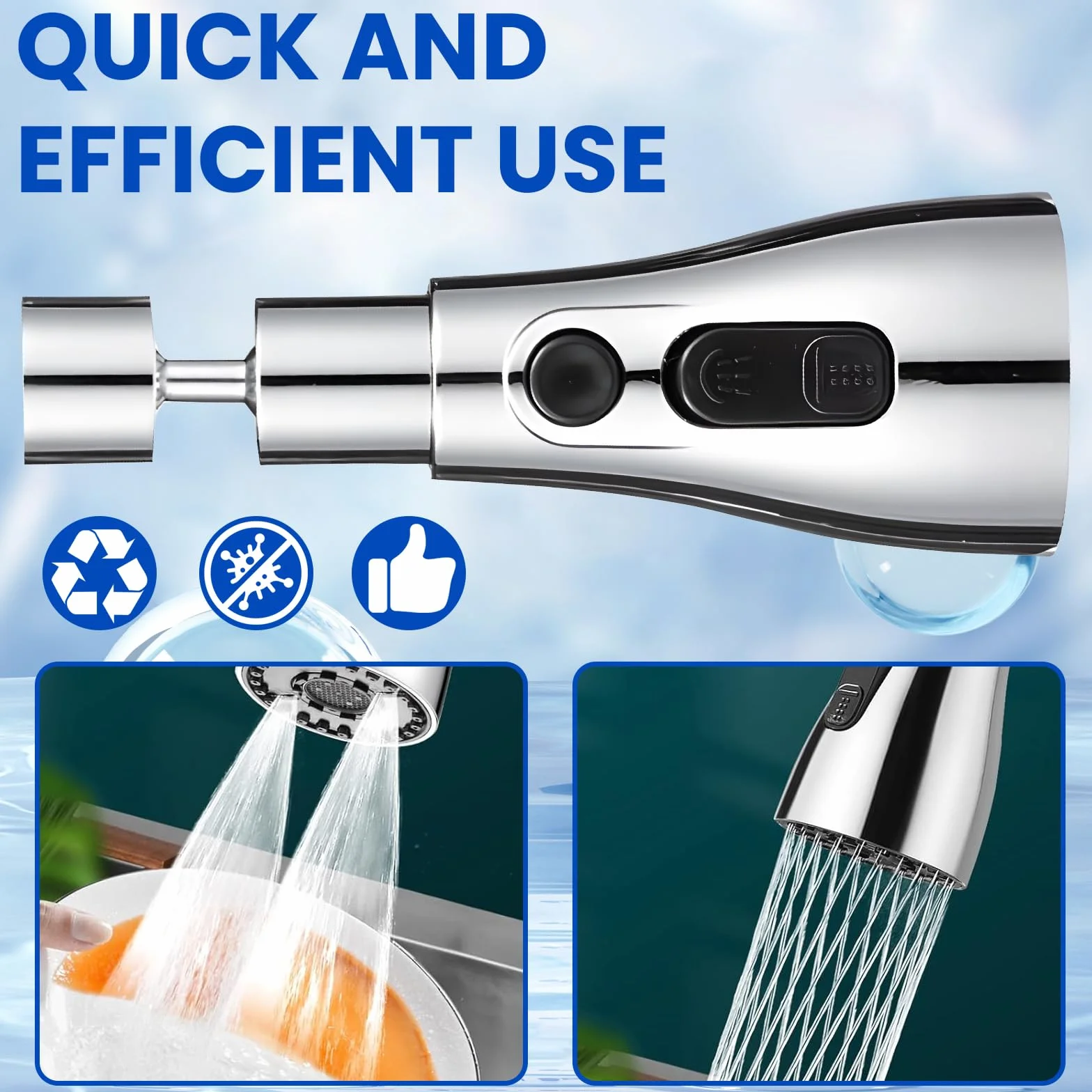 Robinet Cuisine Douchette 360 Degrés 3 Modes Rétractable Laiton Mitigeur Universel