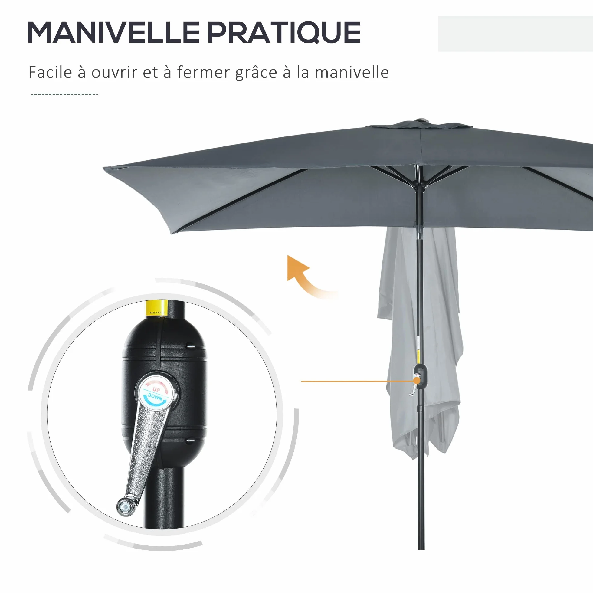 Outsunny Parasol de jardin rectangulaire aluminium 3 x 2 m inclinable polyester haute densité
