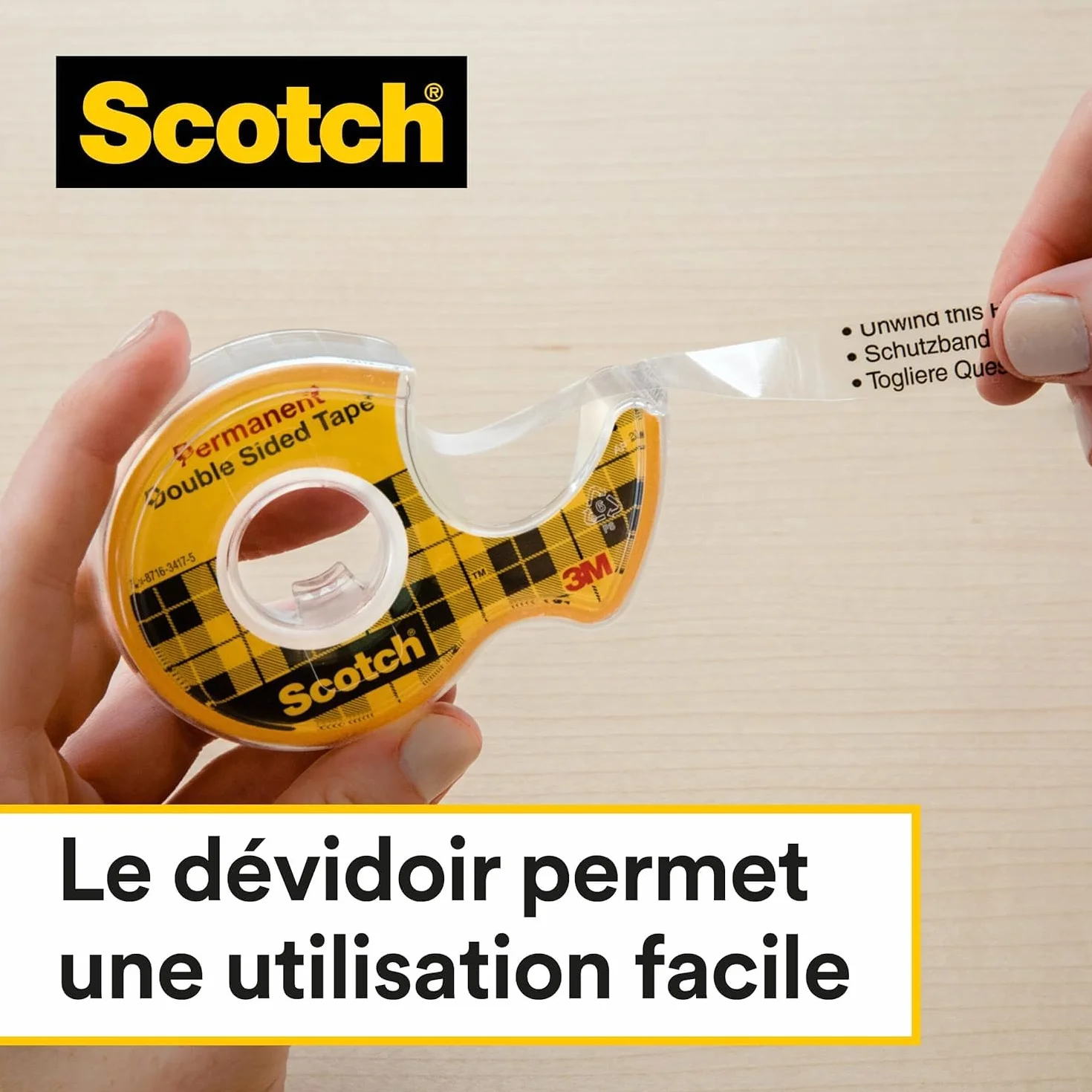 Scotch Ruban Adhésif Double-Face 12,7 mm x 7,89 m sur Dévidoir Manuel