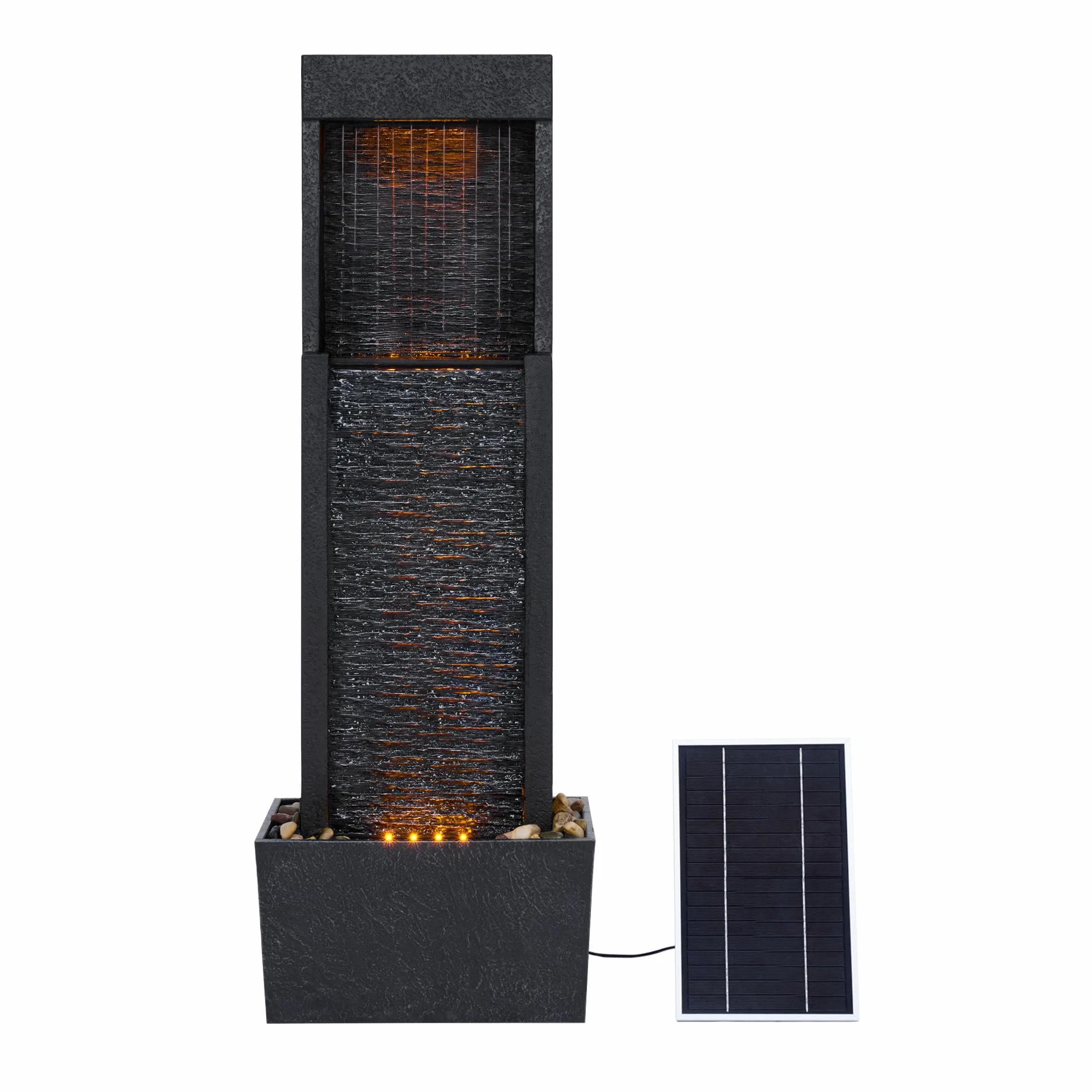 Fontaine extérieure Solaire Athena Teamson Home, Cascade Moderne avec éclairage LED, décoration Jardin, Noire
