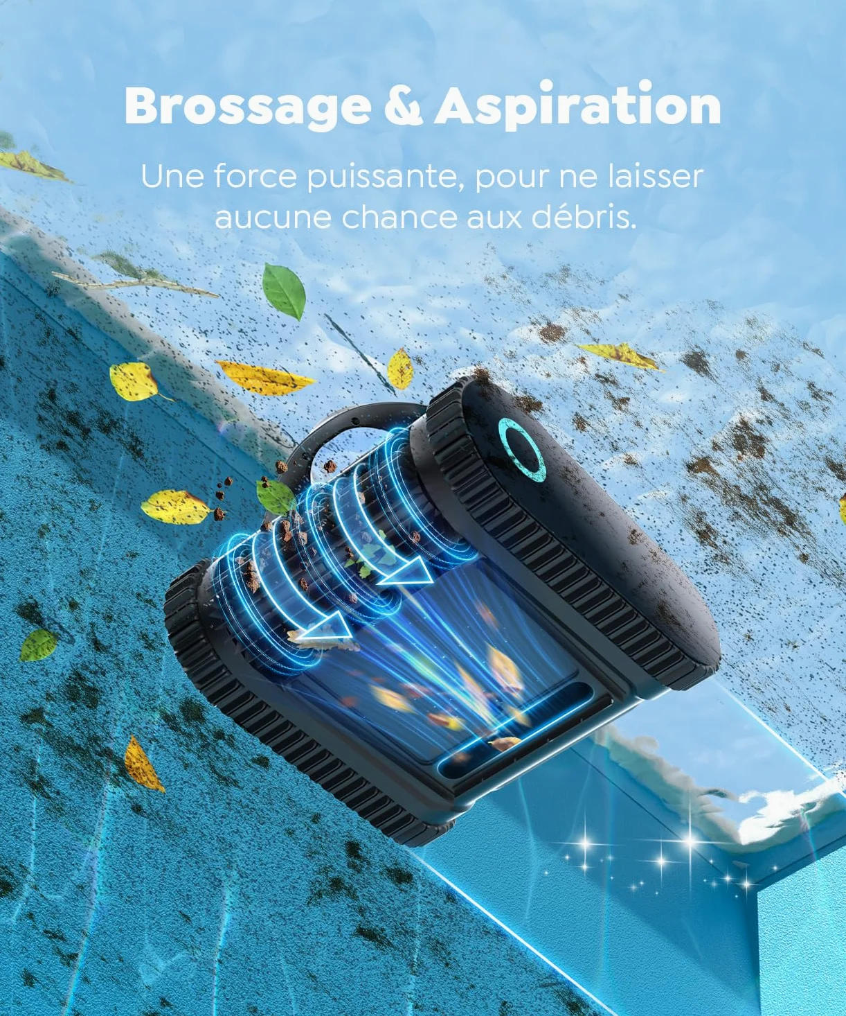 C1 Robot de Piscine Fond et Parois, Double Filtre, Robot Piscine sans Fil, 7 Modes Nettoyage, 170-180 Min d'Autonomie, Puissant Aspirateur pour Piscines jusqu'à 150 m², Gris mica