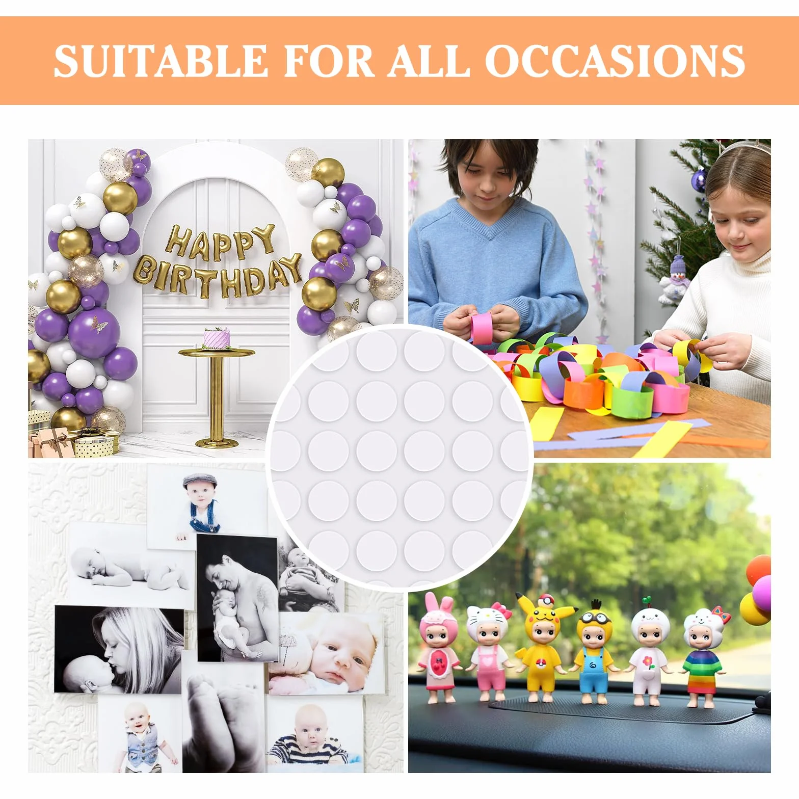 600 Pièces Autocollant Adhésif Amovible Double Face Transparent Sans Trace 10mm pour Décorations Fête Bricolage Maison