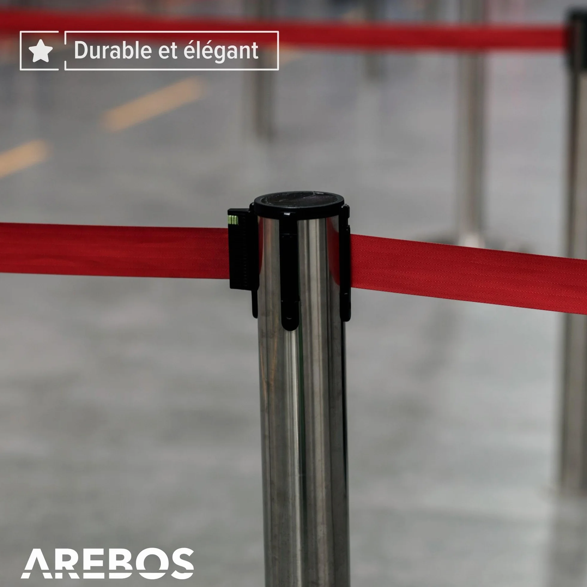 Arebos Barrières de sécurité Rétractable Poteaux de Guidage avec Cordes Rouge Argenté Système de Balisage