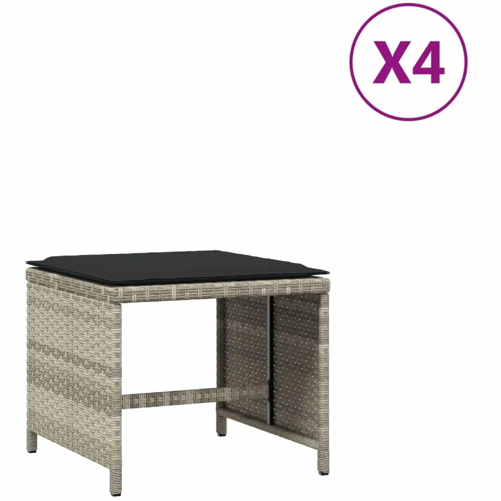 Tidyard Tabourets de Jardin Coussins Lot de 4 Gris Clair résine tressée, Tabouret pour Salon de Jardin Exterieur, Repose-Pied Siège de Jardin, Pouf pour Patio, Terrasse, Balcon Camping, Extérieur