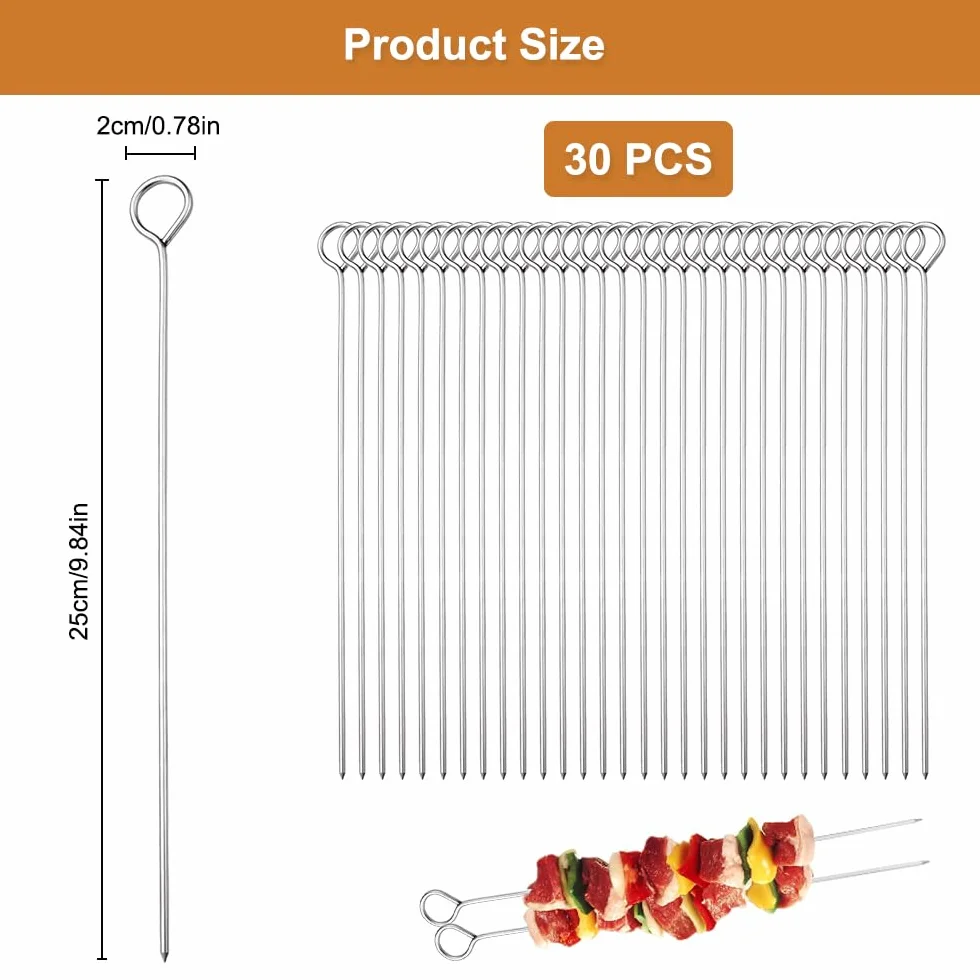 30 Pièces Brochettes Inox,25 cm Brchettes RéUtilisables en Acier Inoxydable,Brochette Pour Griller,Brochette Barbecue pour Grille Barbecue,Viande,Légumes,Facile à Nettoyer