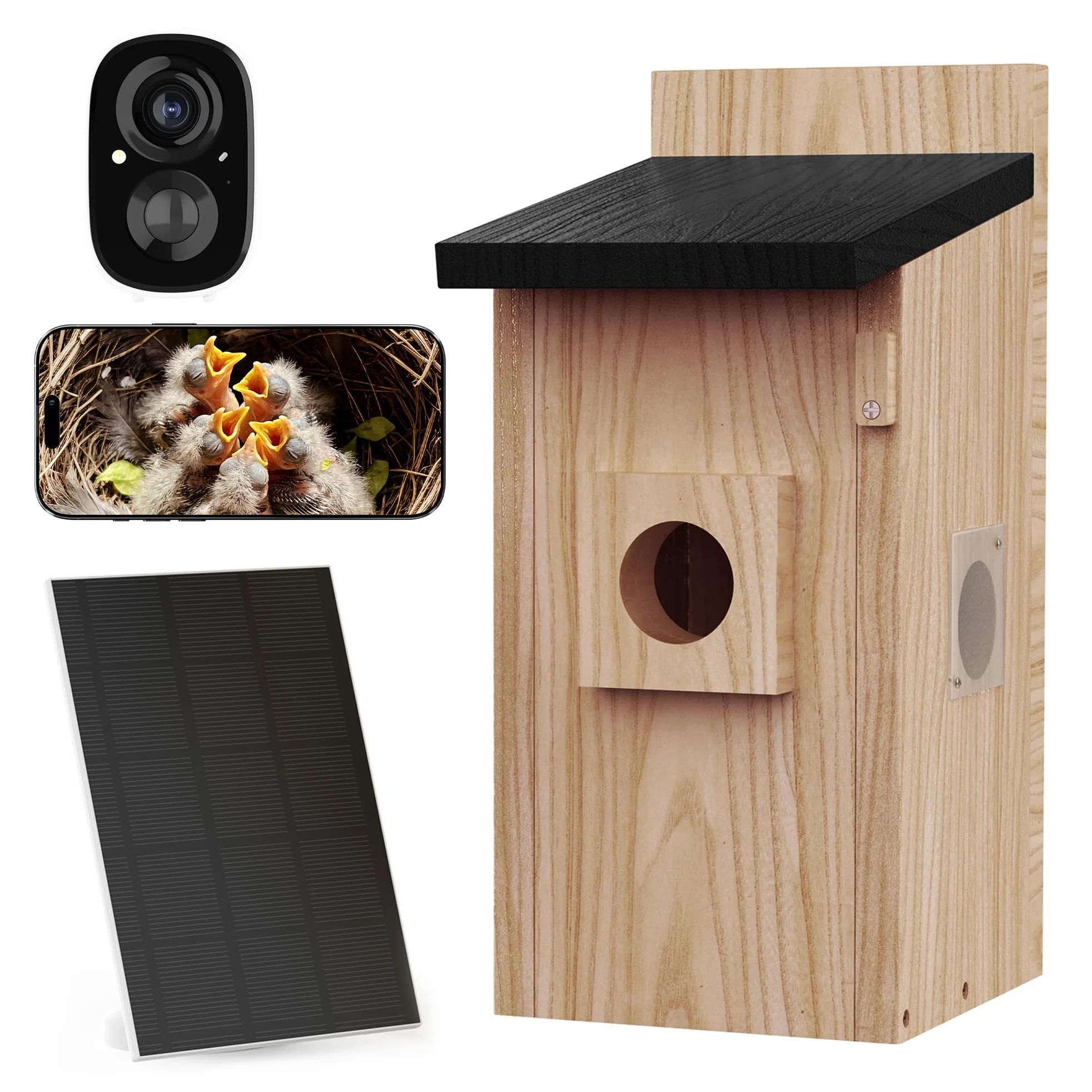 Nichoir à Oiseaux Extérieur avec Caméra 4MP - Maison pour Oiseaux avec Caméra Solaire, Observation en Direct de la Nidification, Étanche IP65, WiFi 2.4G, Kit de Montage DIY