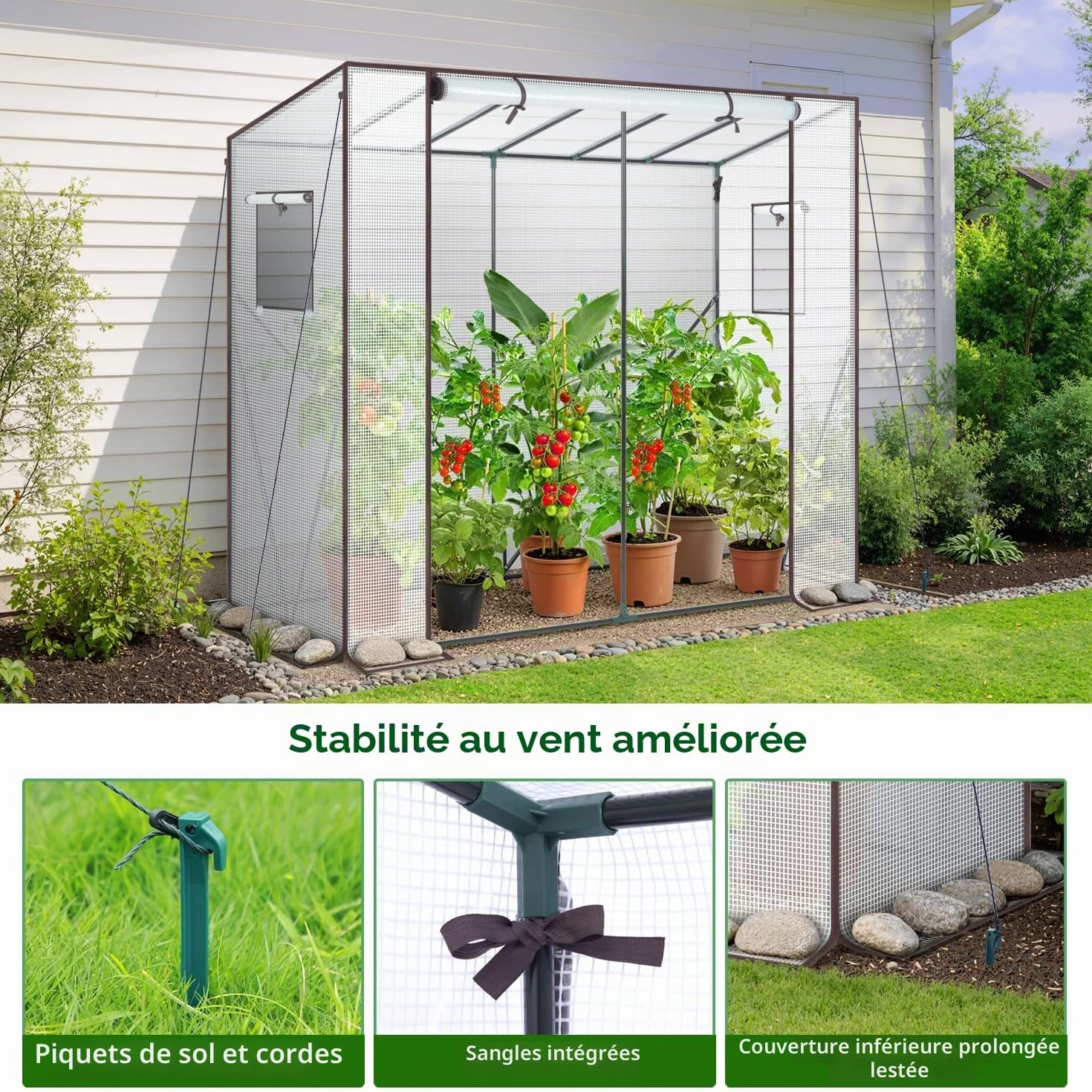 Ohuhu Serre de Jardin 200x77x170 cm PE Blanc Translucide 130g/m²