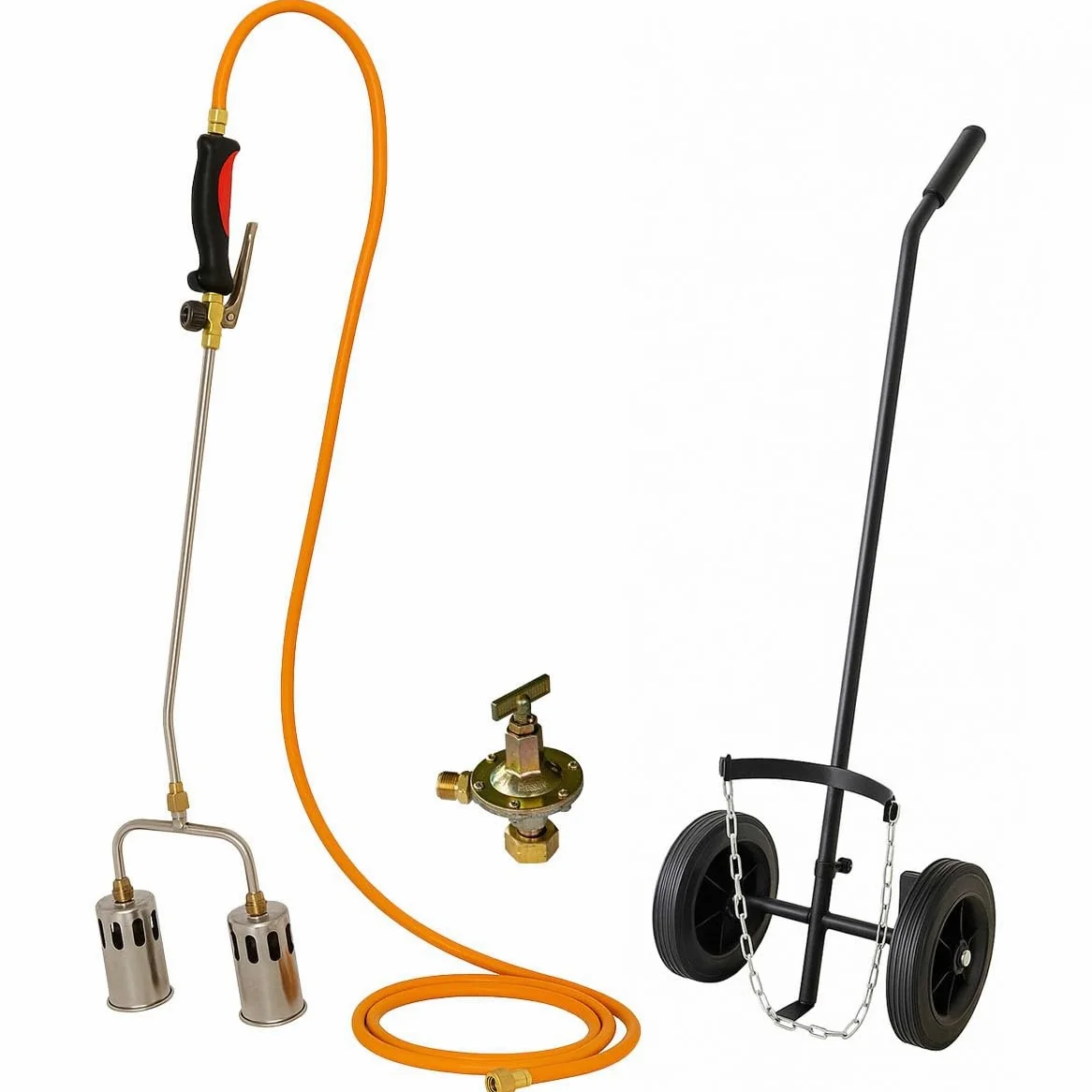 INTEC - Désherbeur thermique à gaz 2 Bruleurs Ø 60 mm Turbo Détendeur gaz 4.0 bar Tuyau 5m + Chariot de Transport INTEC