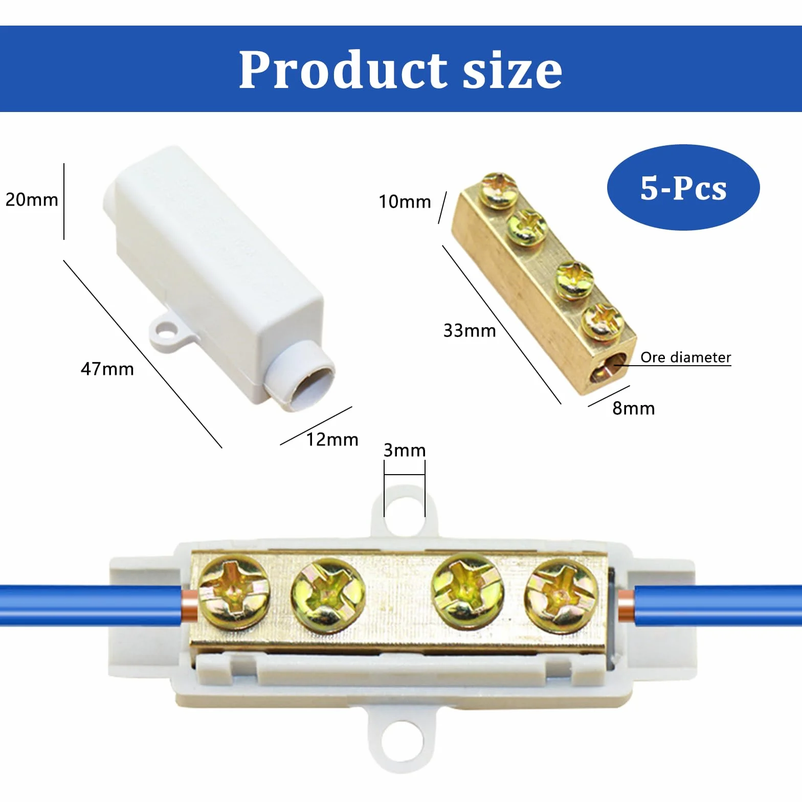 Connecteur de Fil Bornier à Vis 2.5mm-16mm Laiton 1000V 100A 5 Pièces