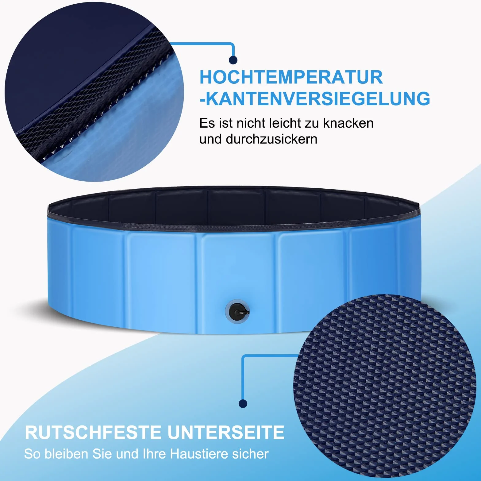 Piscine pour chiens de grande et petite taille, pliable, antidérapante, 80 x 20 cm, en PVC épais, résistante à l'usure, pour chien