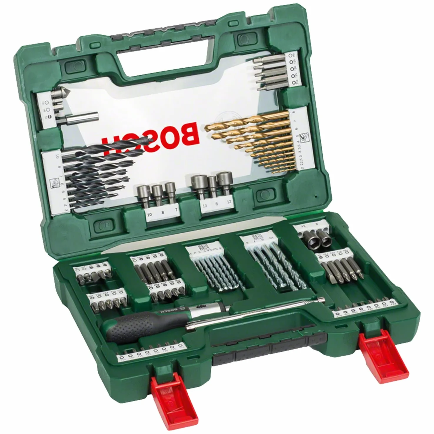 Bosco Accessoires 91 pièces Jeu de forets et d'embouts titane V-Line pour bois pierre métal