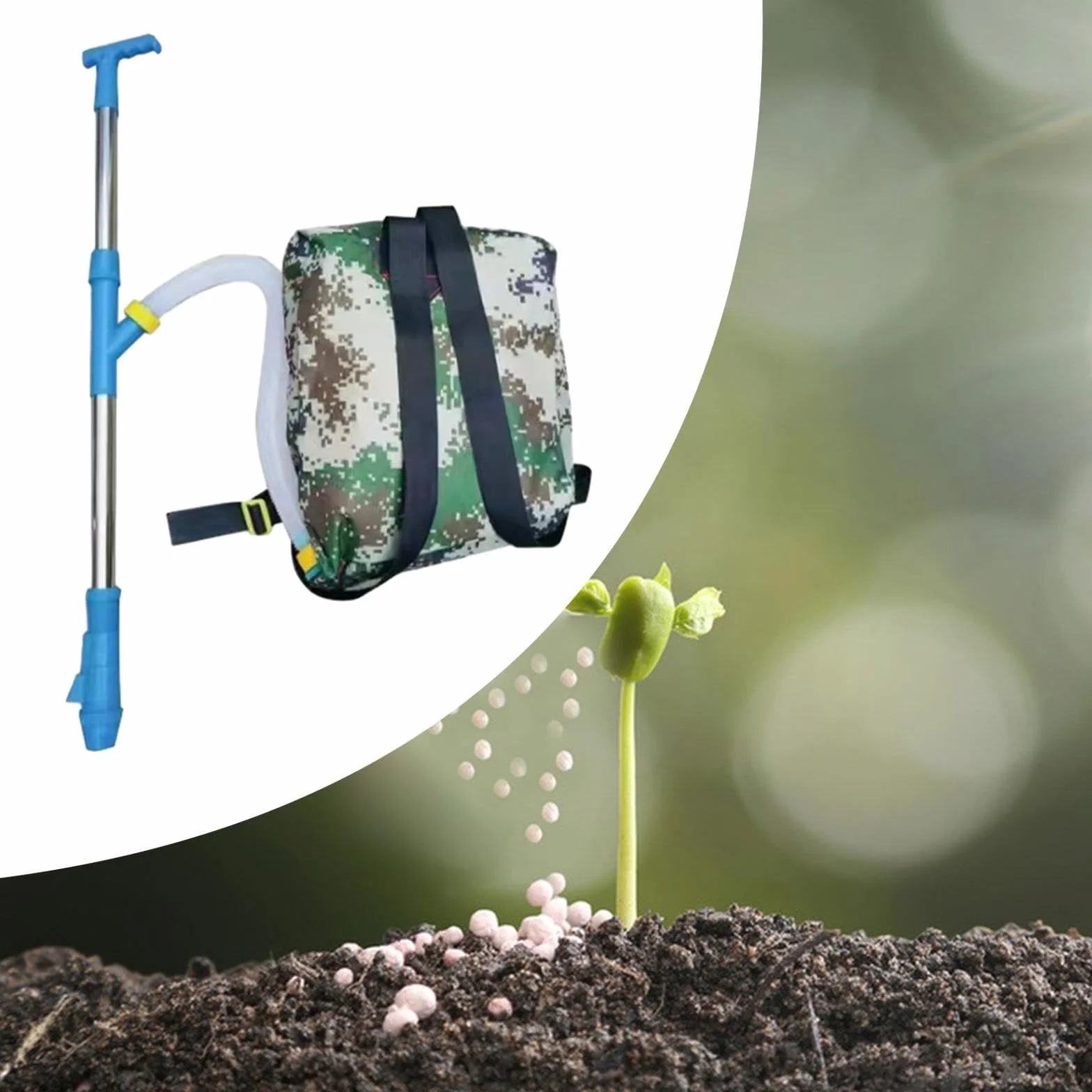 perfk Épandeur d'engrais granulaire portatif, Sac à Dos, Distributeur d'engrais de Jardinage pour légumes de maïs, Acier Inoxydable Bleu