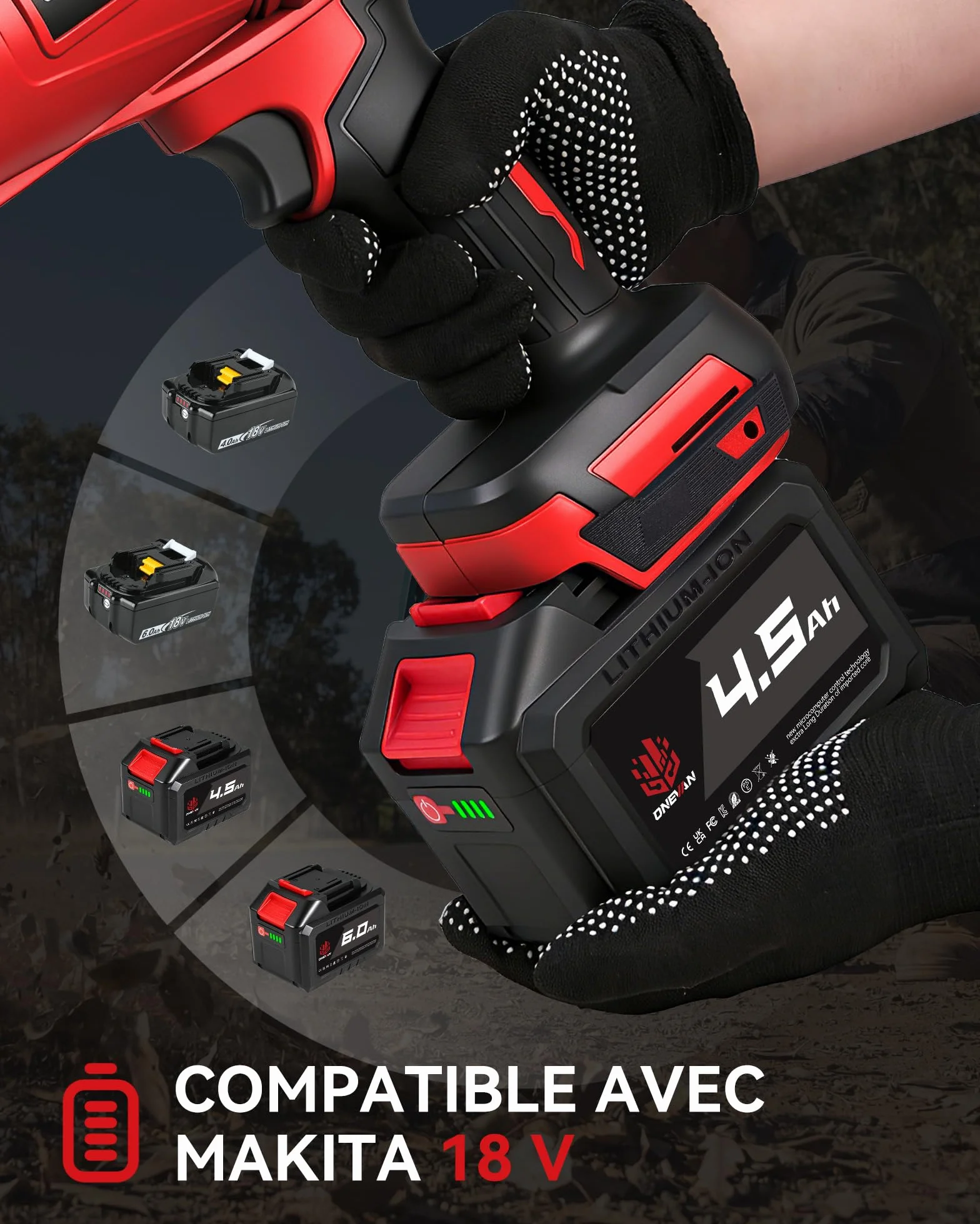 ONEVAN Souffleur de Feuilles Turbo sans Fil 600km/h 2 Batteries 4,5Ah Brushless