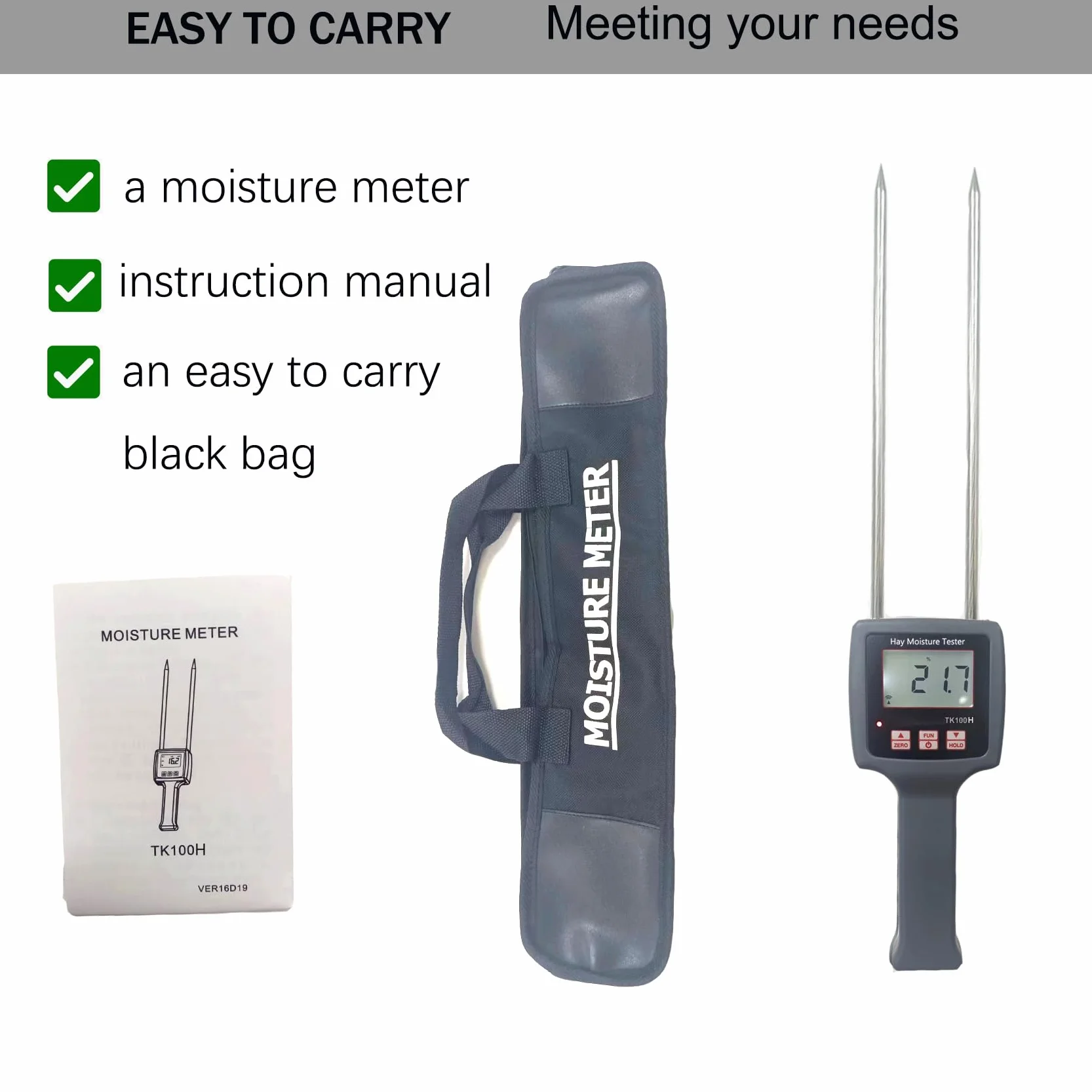 TK100 Humidimètre portable pour foin avec longue sonde