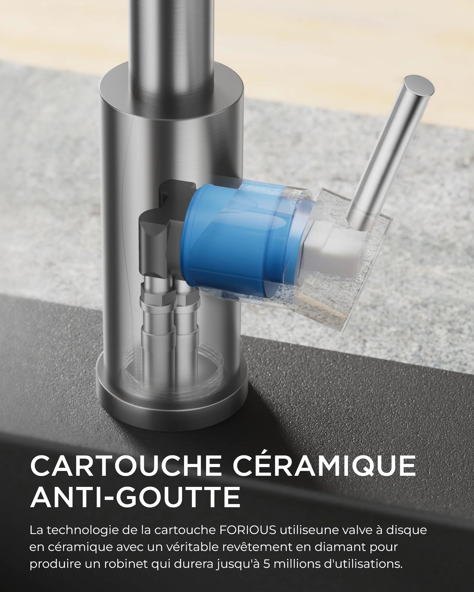 FORIOUS Robinet Cuisine Mitigeur avec Douchette Extractible 2 Modes Pivotant 360° Acier Inoxydable