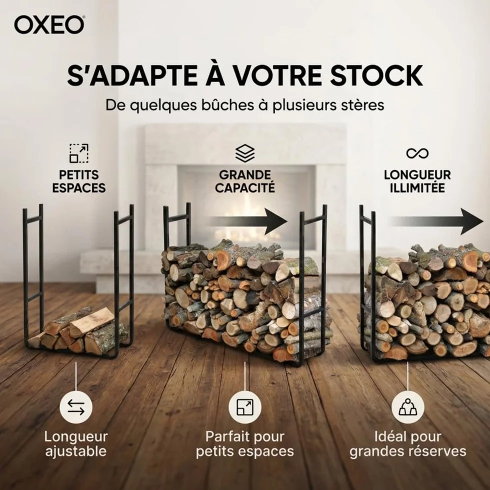 Oxeo Range bûches XXL Extensible Acier revêtement époxy Hauteur 1.5 m Grande capacité