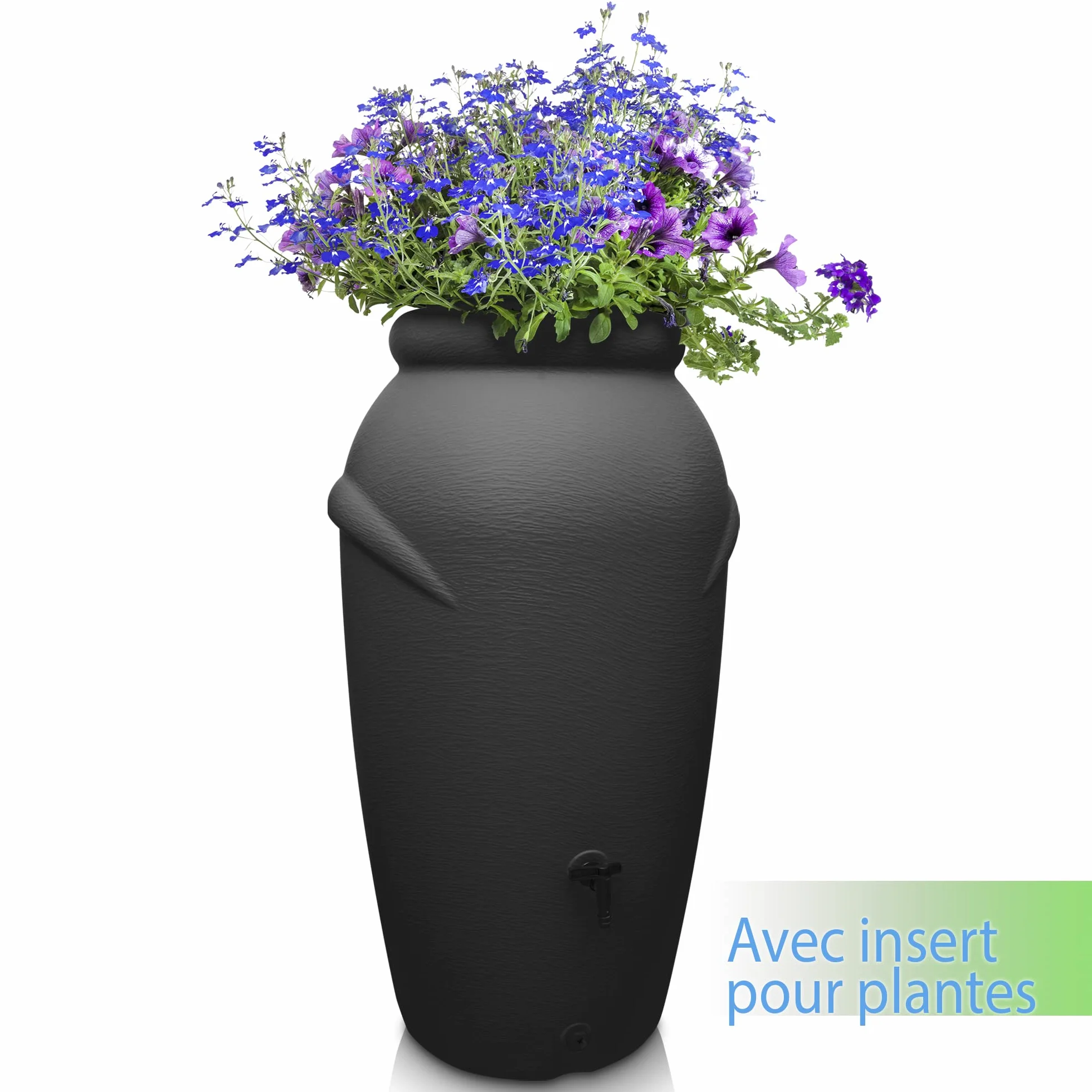 YourCasa Récupérateur Eau de Pluie 210L Design Amphore Tonneau de Pluie résistant au Gel Plastique avec Robinet Anthracite