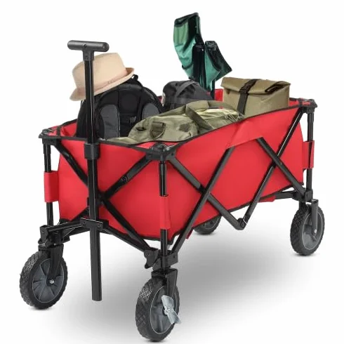 Bonnlo Chariot Pliable a Roulette pour Jardin 100 kg Rouge Tissu Oxford 600D Cadre Acier Allié