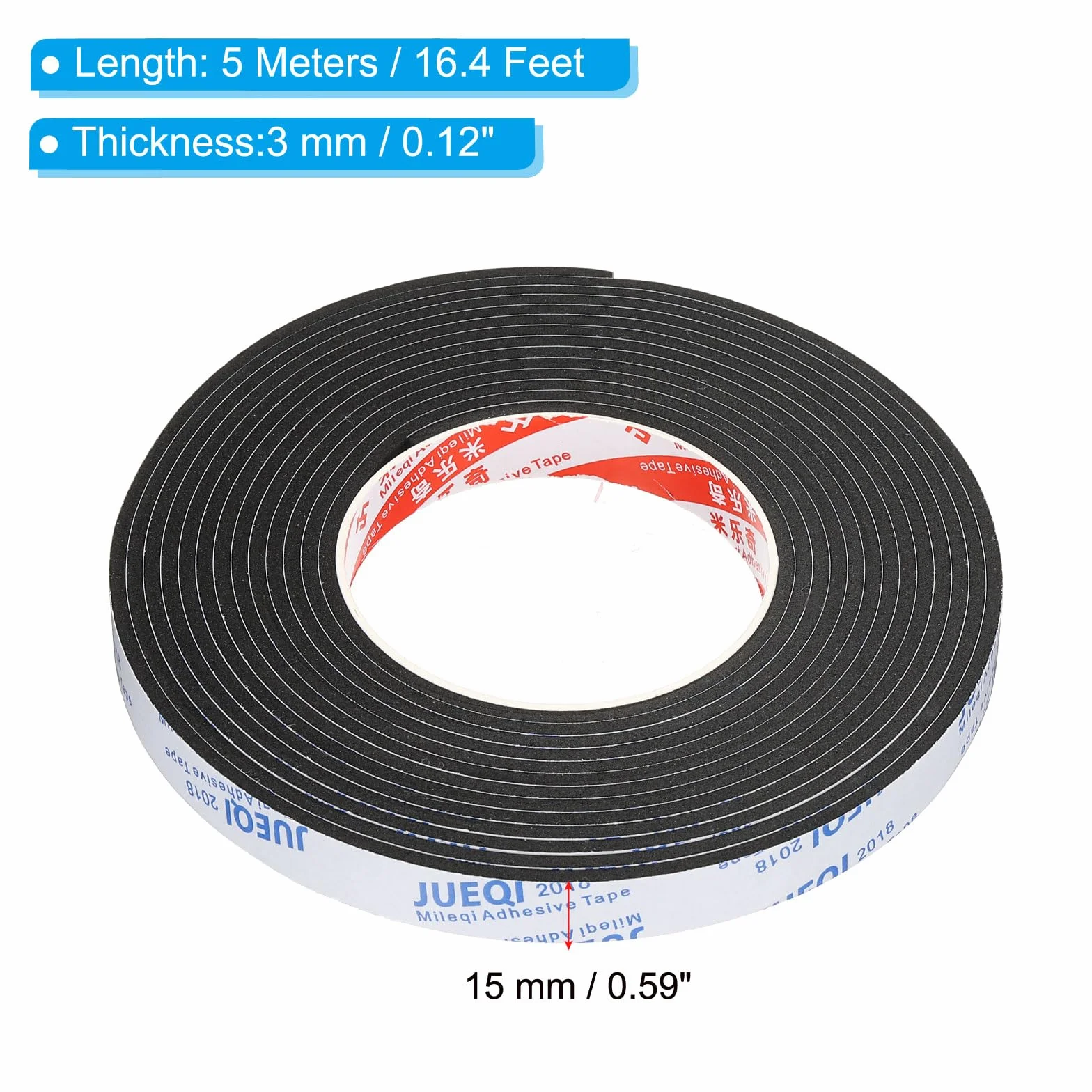 PATIKIL Ruban en Mousse d'Étanchéité 5m 15mm x 3mm pour Calfeutrage Portes et Fenêtres, Noir