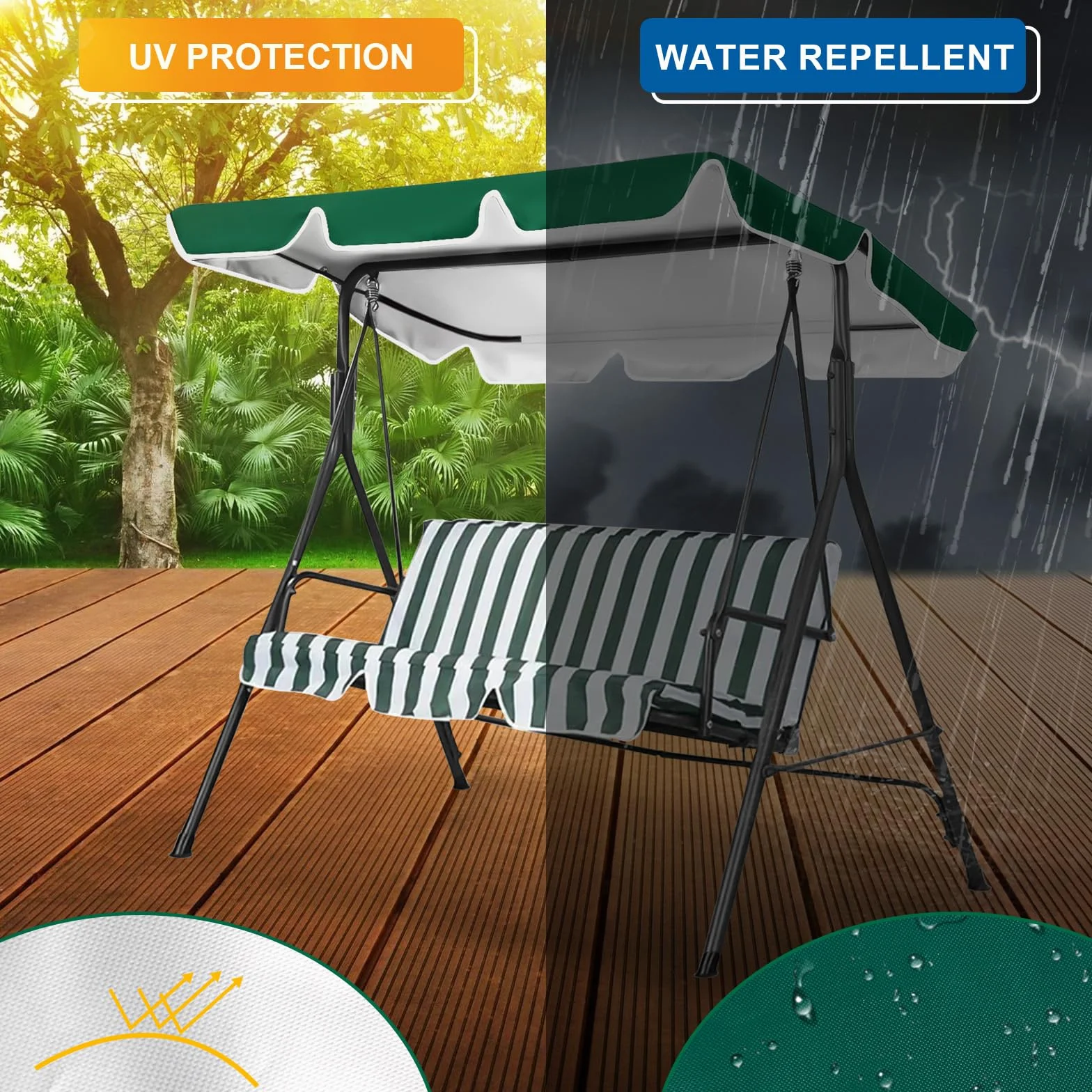 WingFly Toit Balancelle Toit de Rechange pour Balancelle Balançoire Imperméable Beige/Vert/Gris Convient à de Nombreuses Tailles, 210 x 145 cm (Vert)